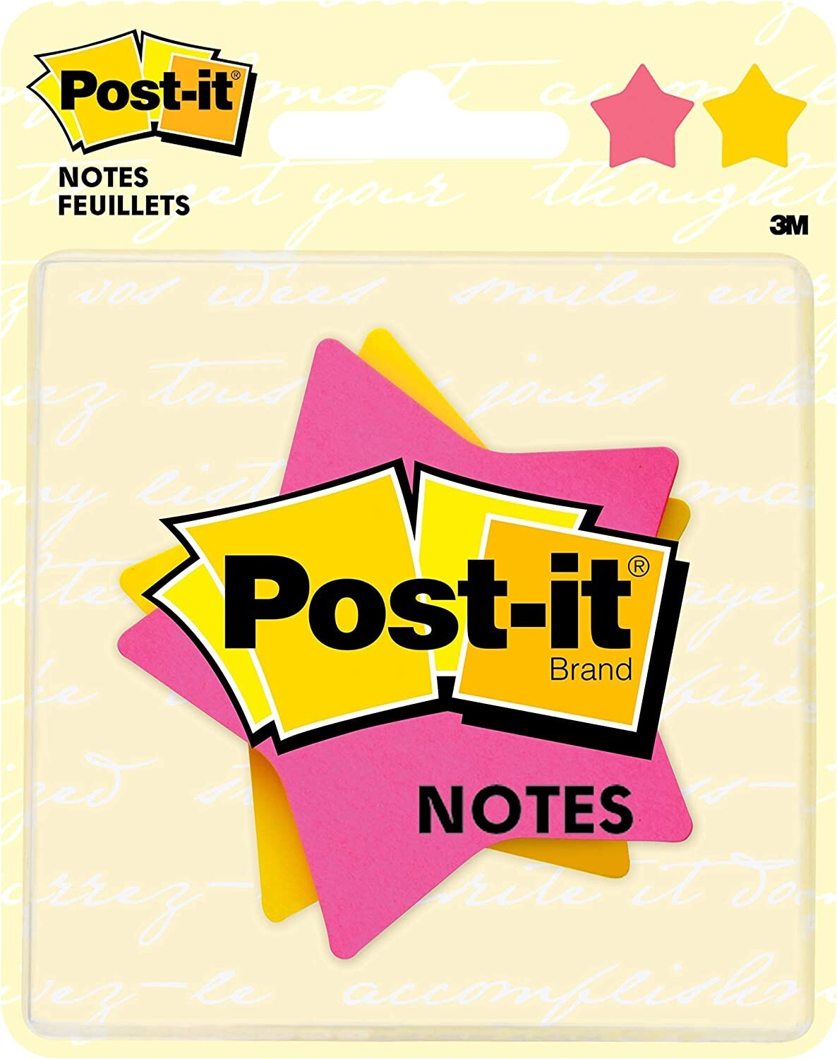 Post-it Notes, Star Shape, Yellow and Pink with pattern, 2.9 in x 2.8 in, 2 Pads