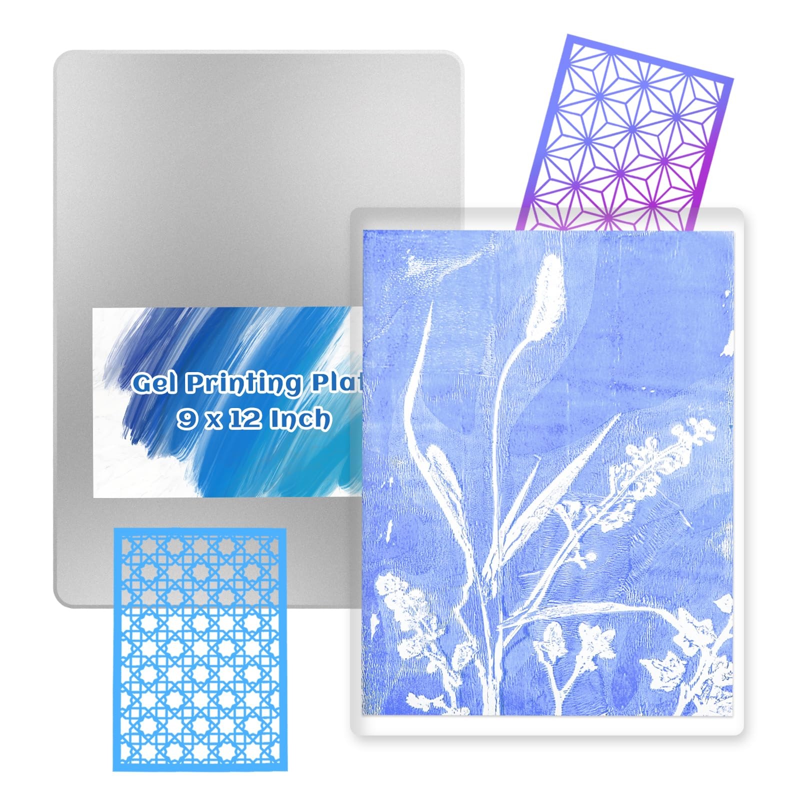 9 x 12 Large Gel Plate Tin Box Storage Gel Printing Plate with Stencils Print…