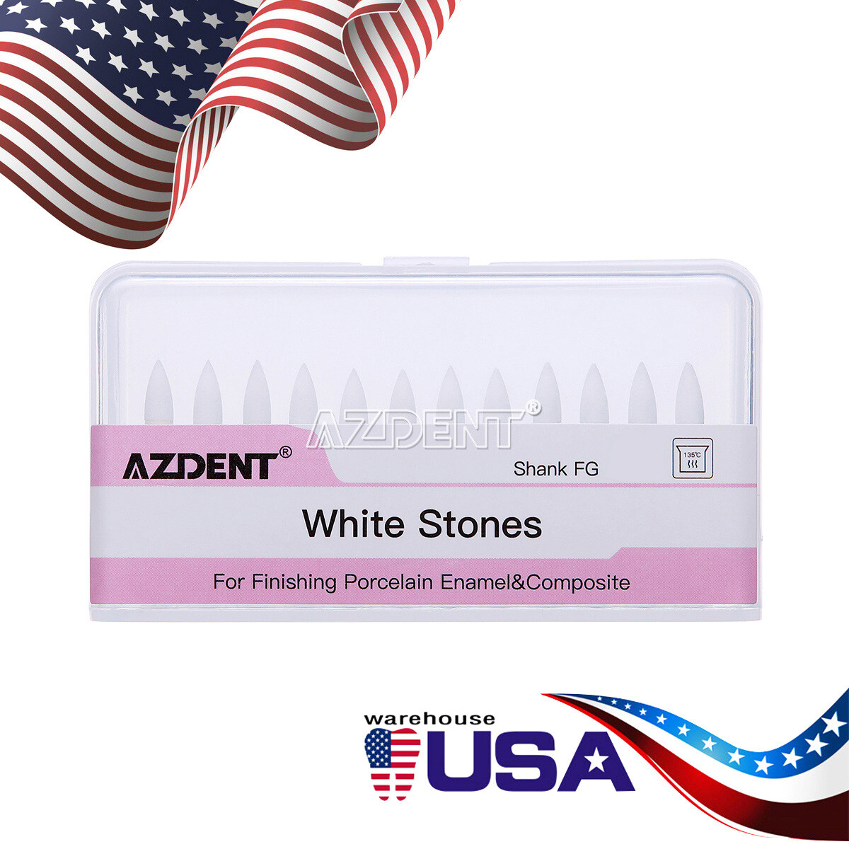 AZDENT Dental Diamond Burs Composite Polishing Burs White Stone for FG/RA/HP