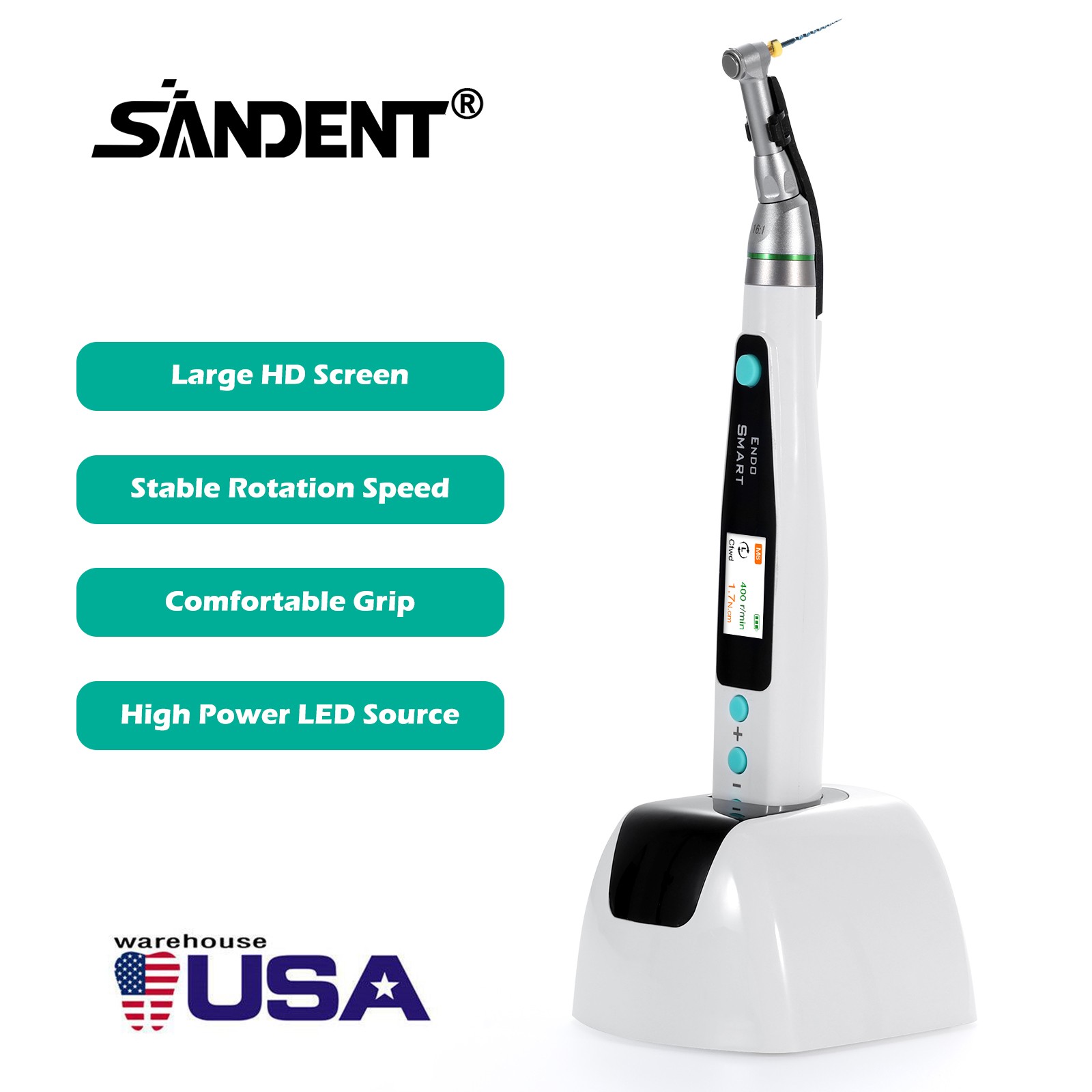 SANDENT LED Dental Endo Motor Root Canal Contra Angle Handpiece Reciprocating