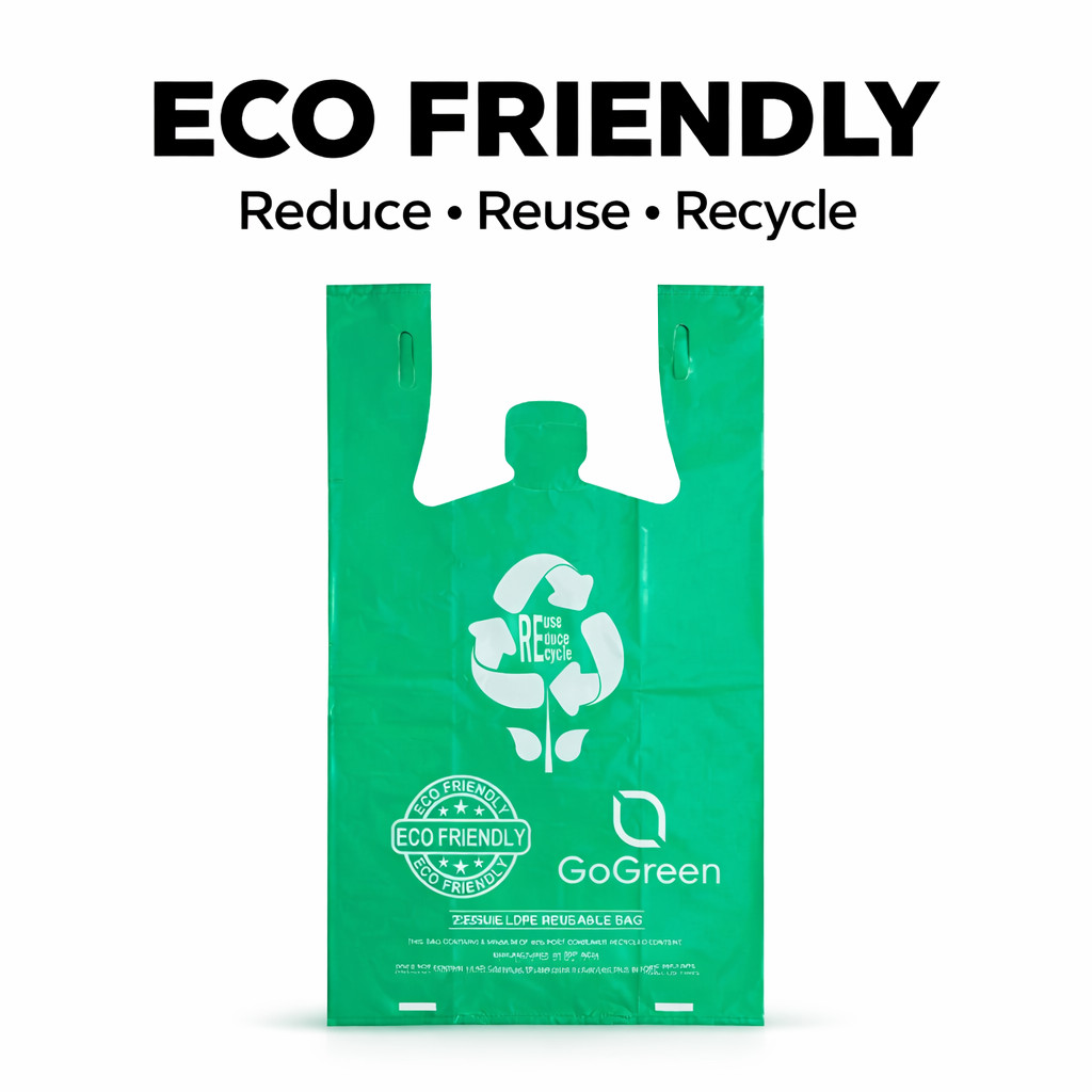 Reusable Grocery Bags 2.25 Mil Heavy Duty Green T-Shirt Bags 1/6 Size Bulk