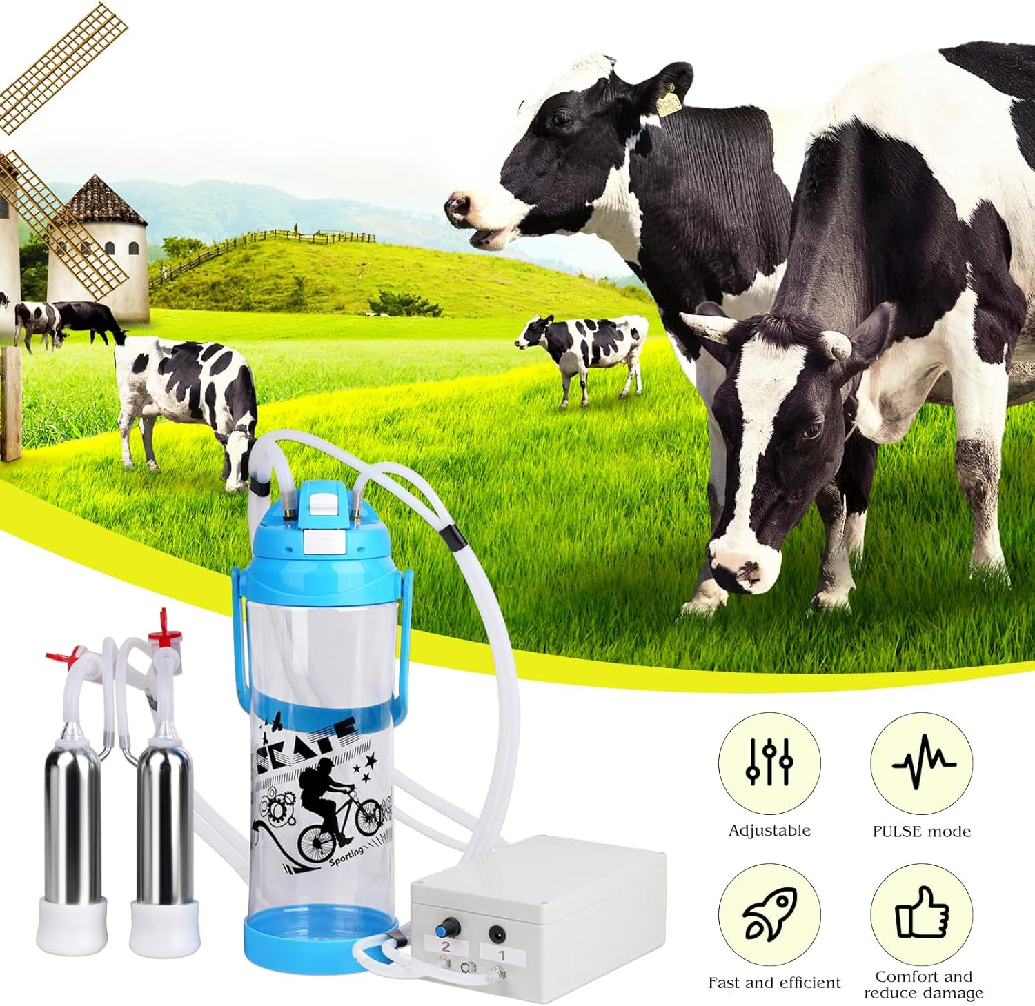 Milking Machine for Cow Electric Milker 3L Portable Pulsation Vacuum Pump Automa