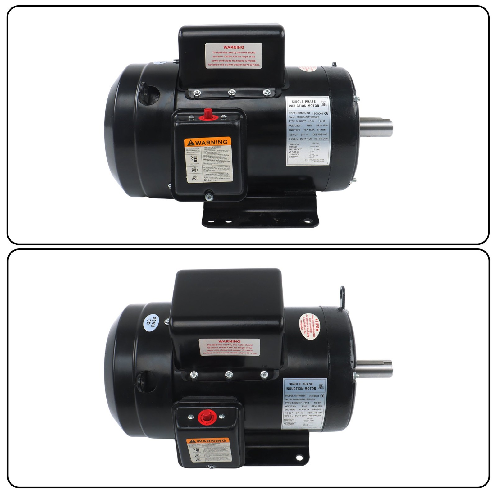 1800 RPM 5HP Farm Duty Motor Single Phase TEFC 184T 208/230V 4-Pole 60Hz