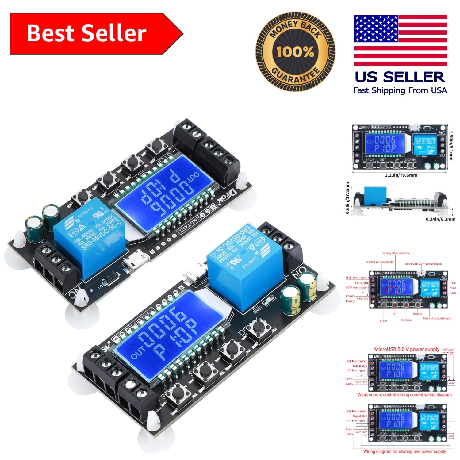 Versatile 2pcs Time Delay Relay Module DC 5V-30V with Custom Parameter Settings