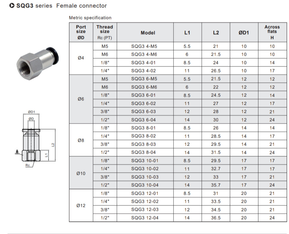 CHELIC SQG3 401 Ø04-1/8″ BSPT Female push to connector Fitting (10 PCS PER BAG)