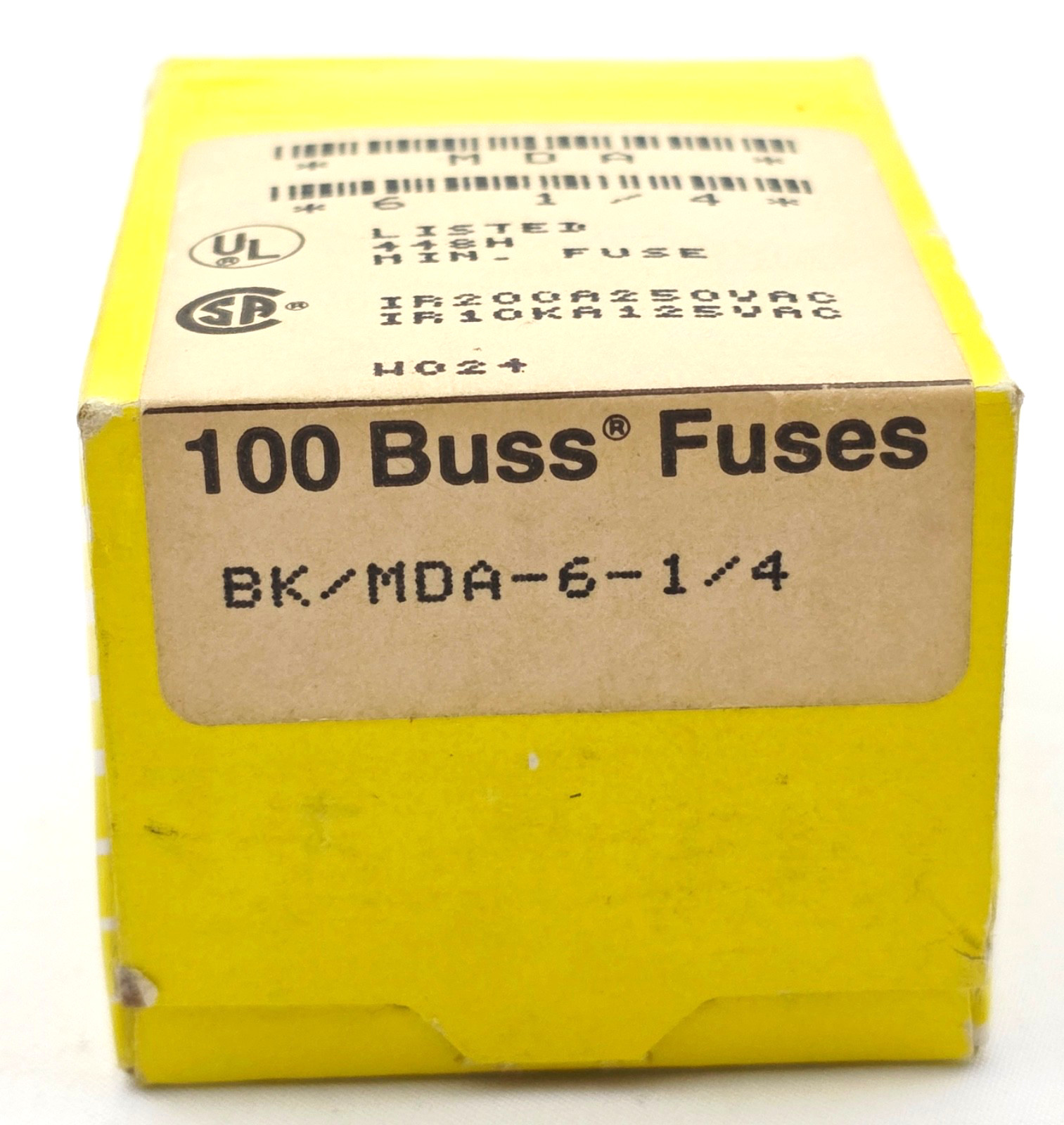 Box of 100 Bussmann MDA6-1/4 Fuses 6-1/4 Amp 250 Volt Slow Blow 1/4″ x 1-1/4″