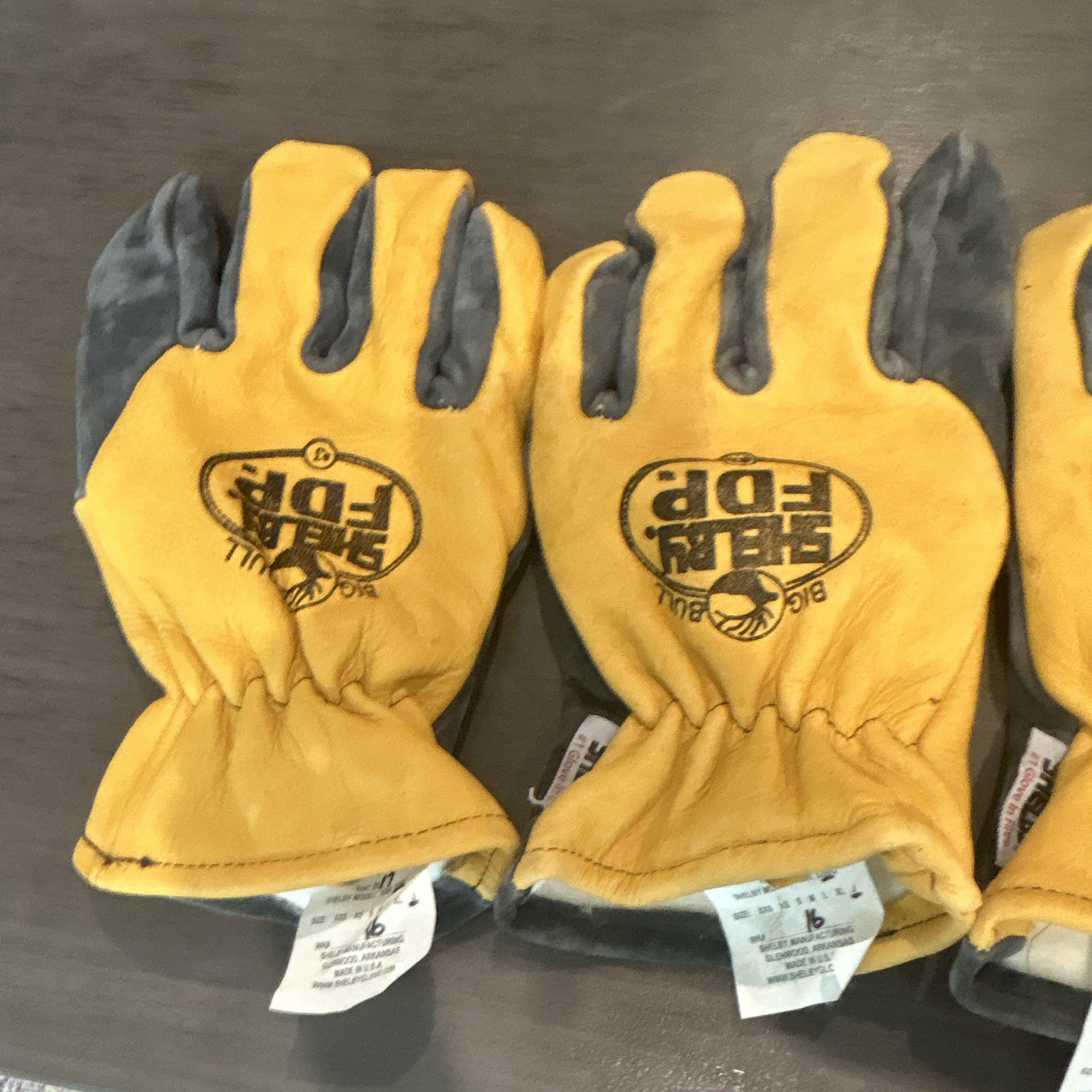 Shelby Model FDP Leather Work Gloves Yellow/Gray Pair, Size J Total 3 gloves