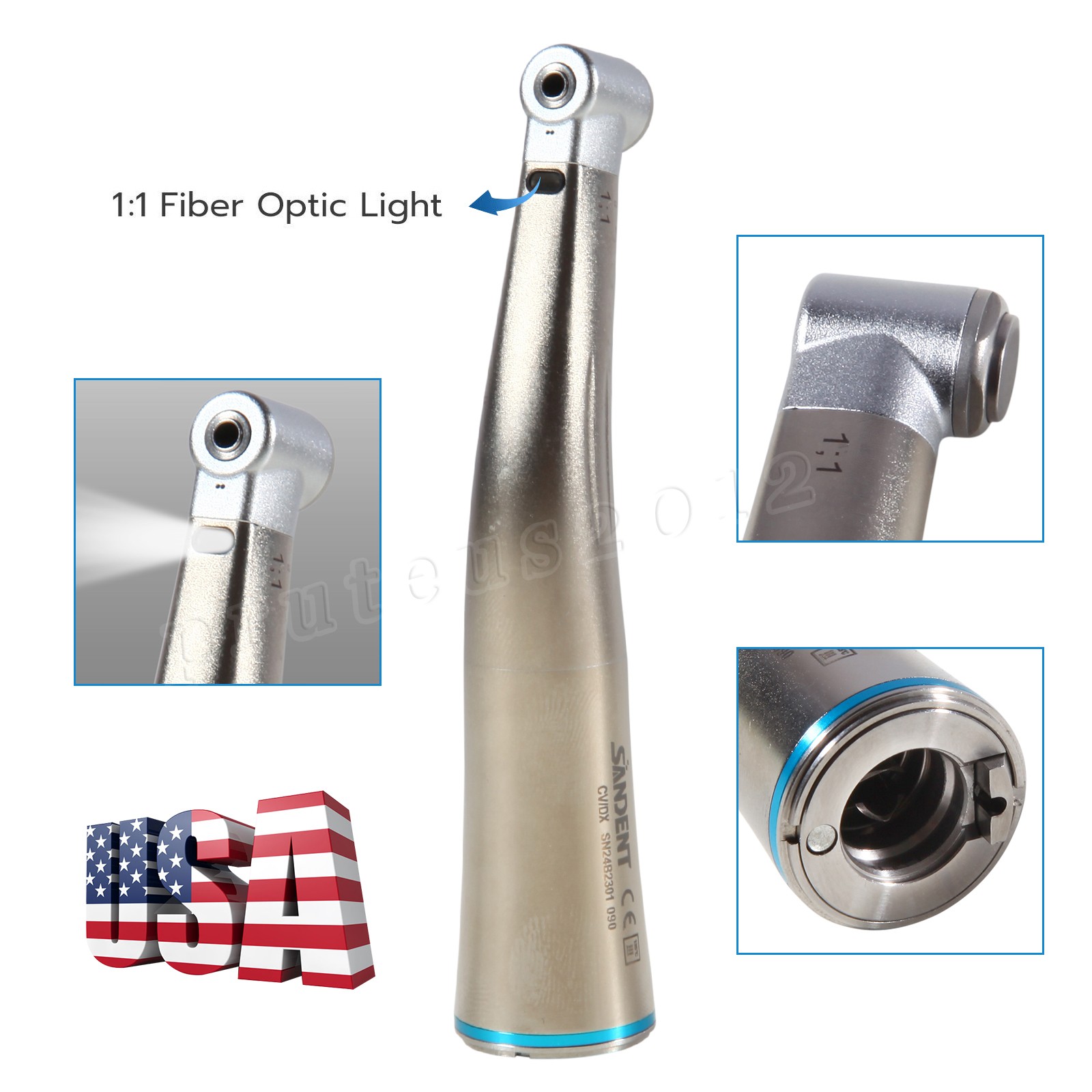 Dental 1:1/1:4.2/1:5 LED Fiber Optic Contra Angle Handpiece Fit E-type Motors