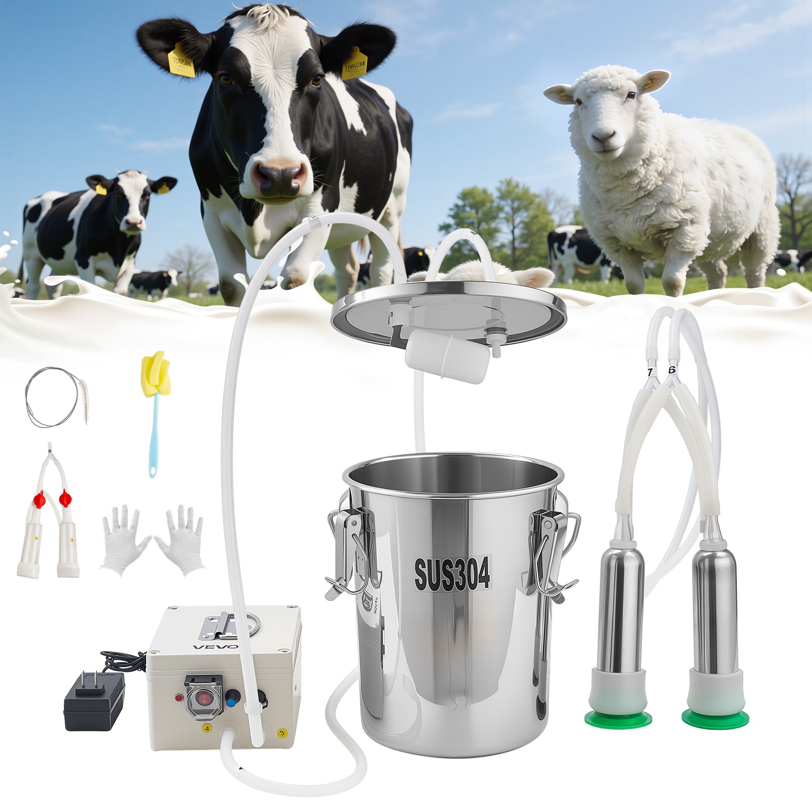 VEVOR Goat Milking Machine Goat Milker 1.8 Gal / 7 L Bucket for Cows and Goats