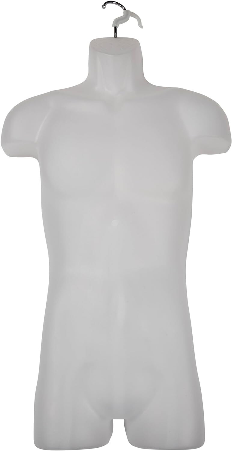 Clothing Display Torso Form Fits S – L Hanging Male Mannequin Frosted w Hook