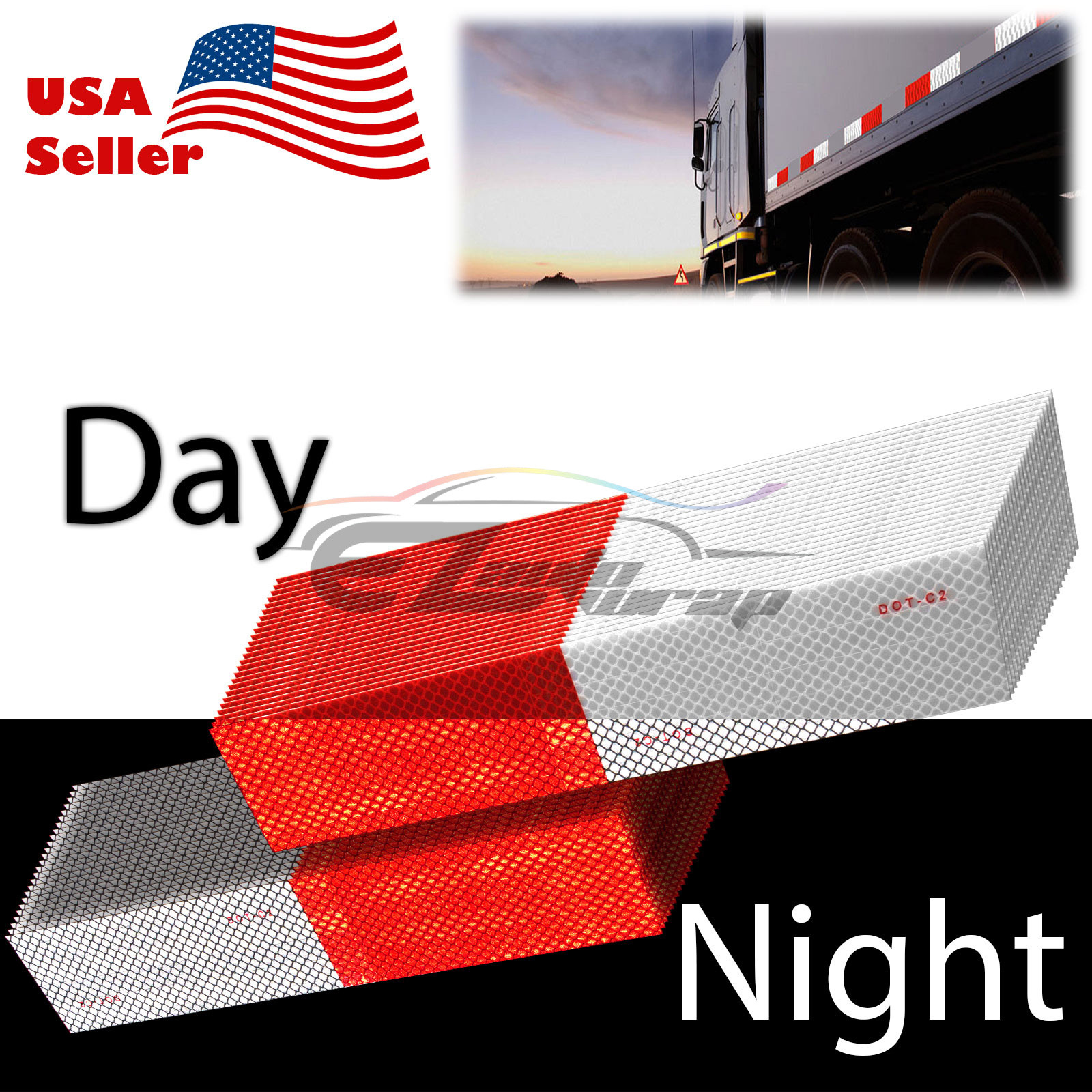 DOT-C2 Conspicuity Reflective Tape Red White 1 Foot Safety Warning Trailer RV