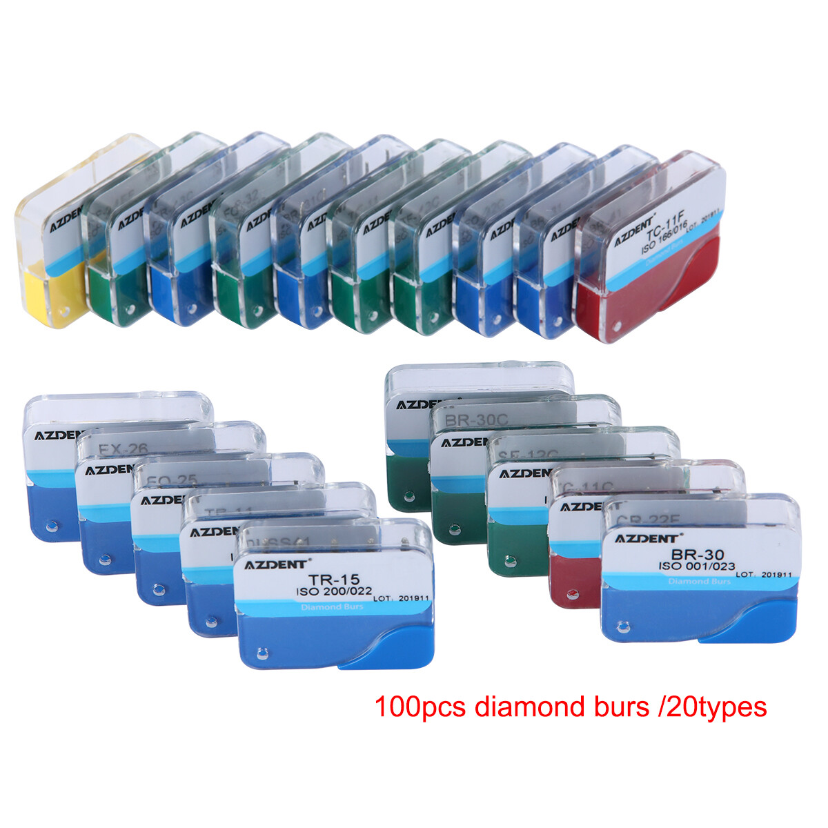 100pcs AZDENT Dental Diamond Burs for High Speed Handpiece Medium 20Models