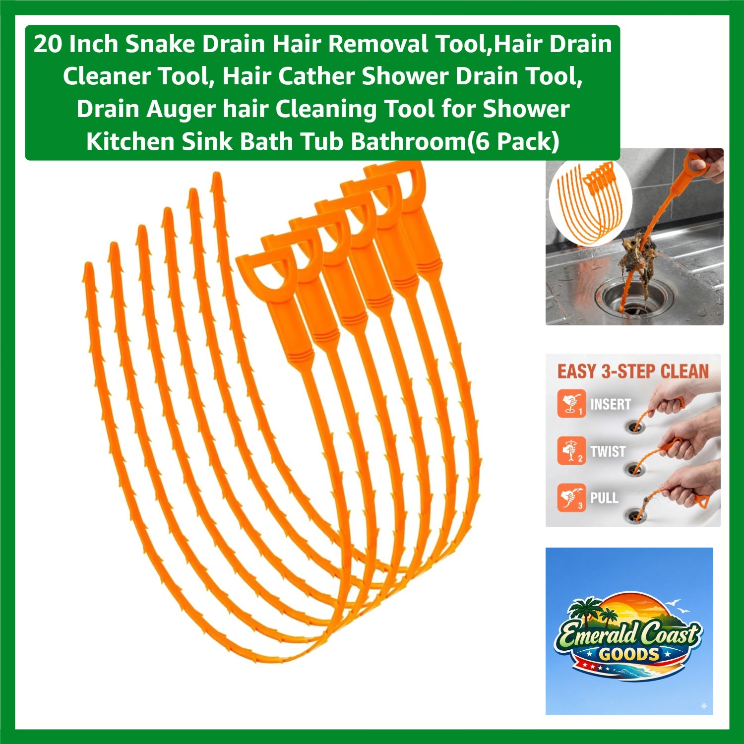 Durable 20-Inch Hair Clog Remover Tool – 6-Pack for Easy Drain Cleaning