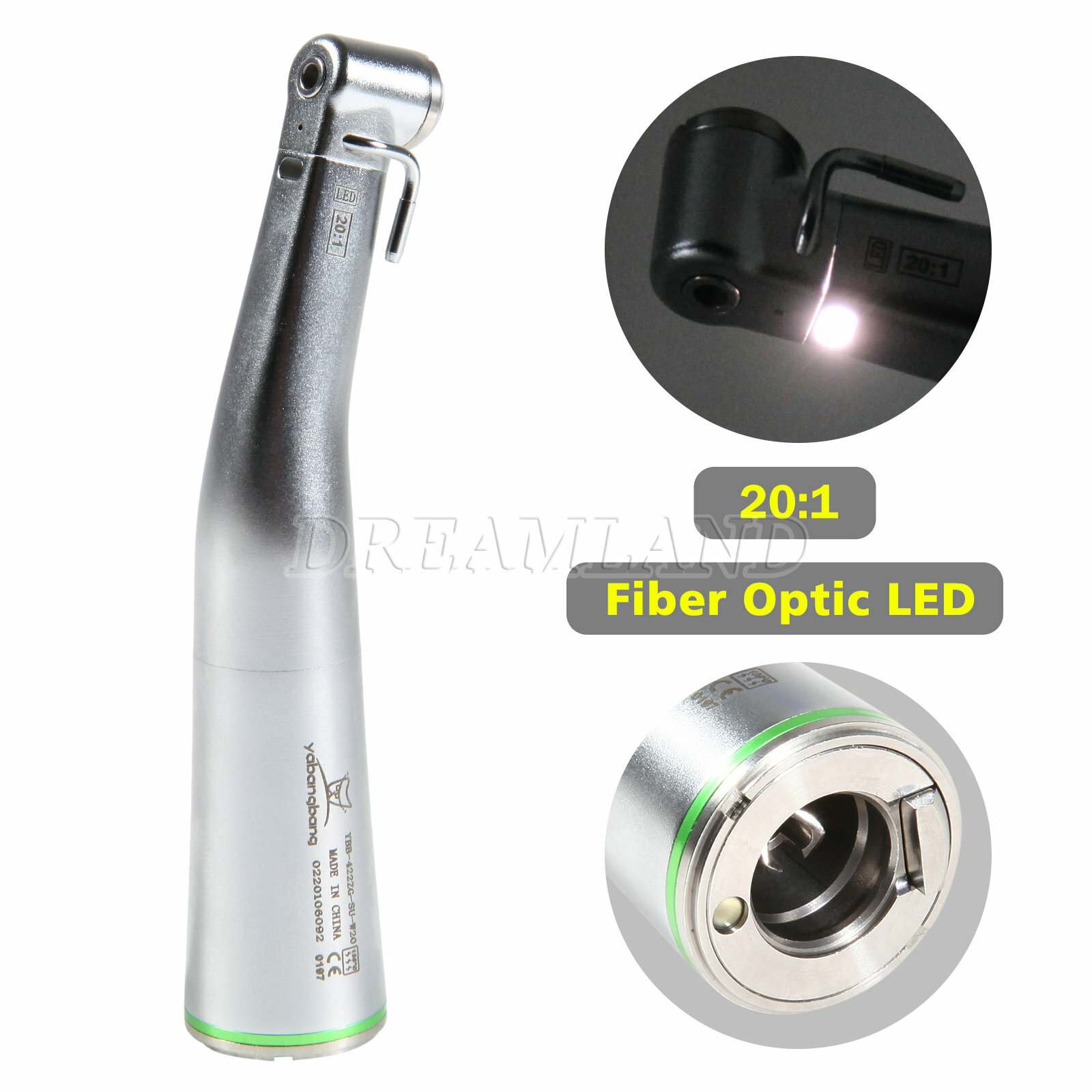 Dental Implant Handpiece 20:1 Reduction Contra Angle Fiber Optic LED/No LED