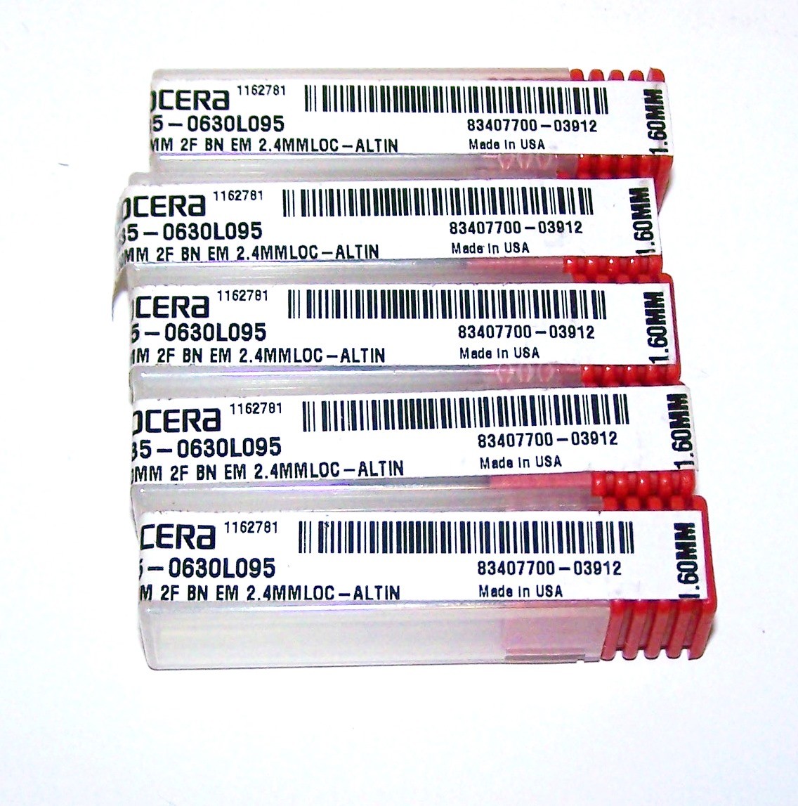 (5) 1.60mm (.0630″) 2 FLUTE CARBIDE ENDMILL STUB BALL ALTIN COATED 1635-0630L095
