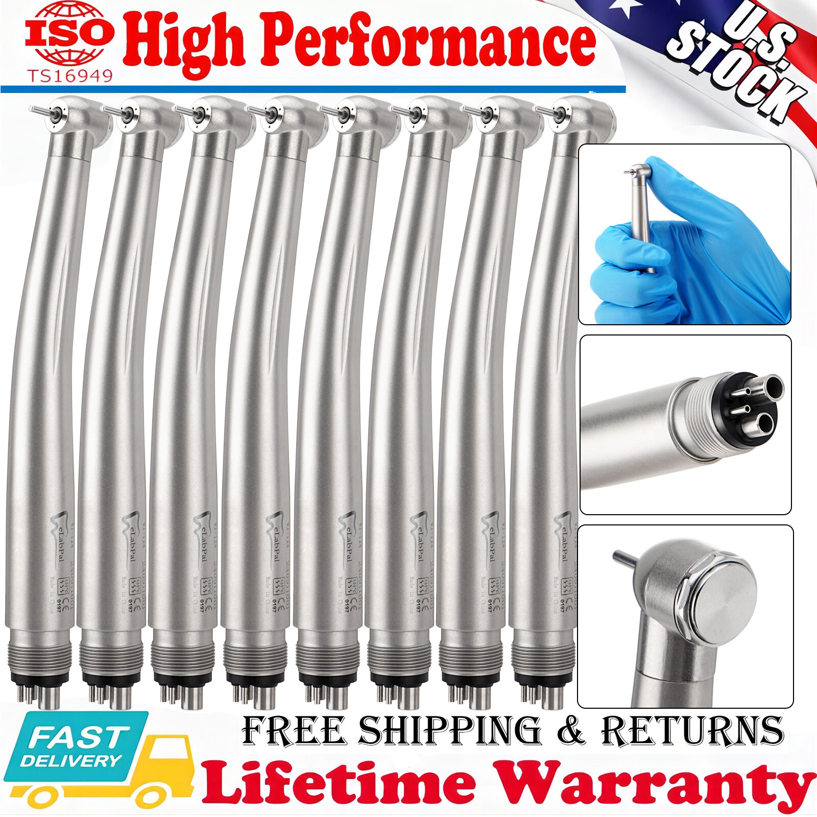 10x Dental Handpiece w/ Std.Head ø10.3 x H13.5mm 4H Coupling & Air-Turbine Motor