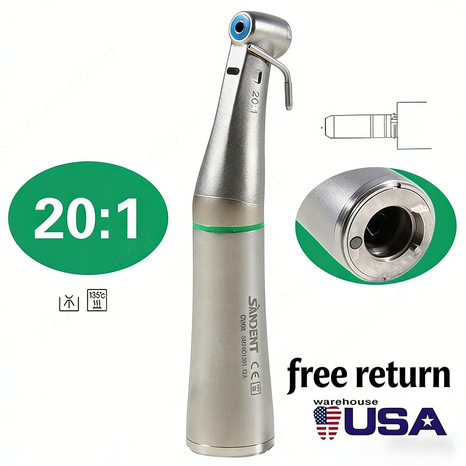 Dental Implant 20:1 Contra Angle LED Fiber Optic Handpiece Fit NSK Motor OR