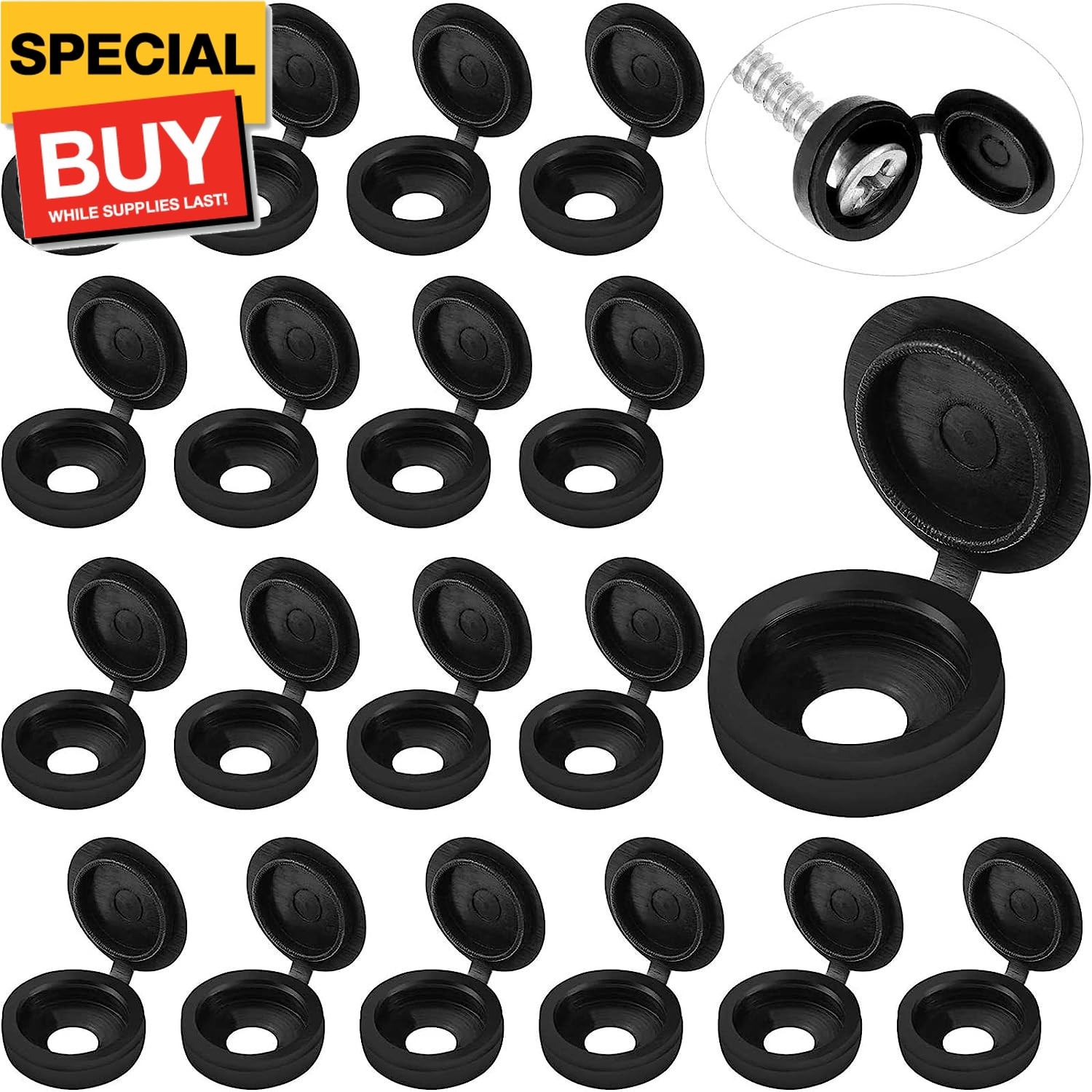 100 Pieces Hinged Screw Cover Caps Plastic Shutter Fold Screw Snap Covers Washer