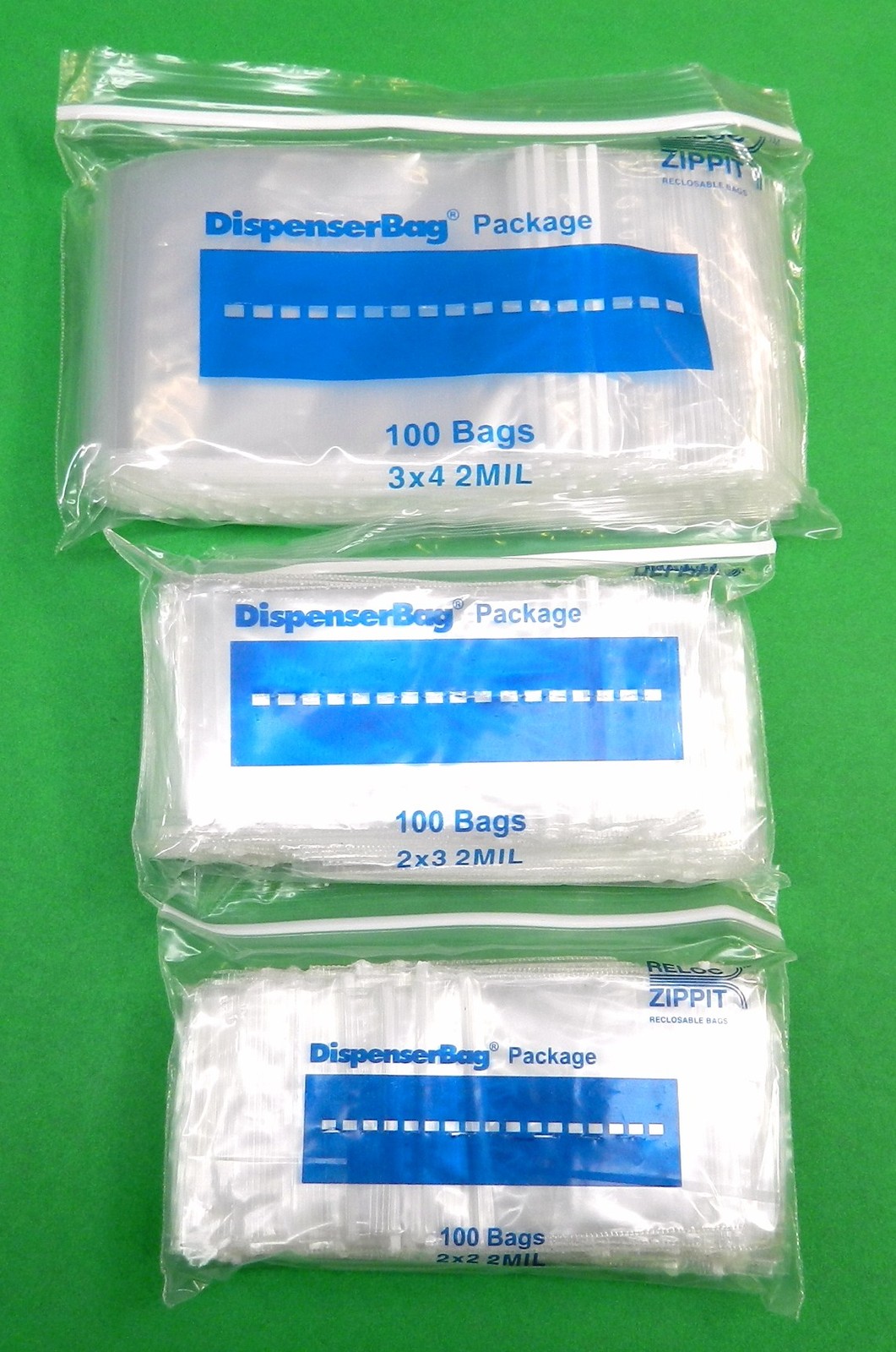 300 Zippit Bags Assorted Reloc Baggies Sizes 2×2 2×3 3×4 Clear 2mil Reclosable
