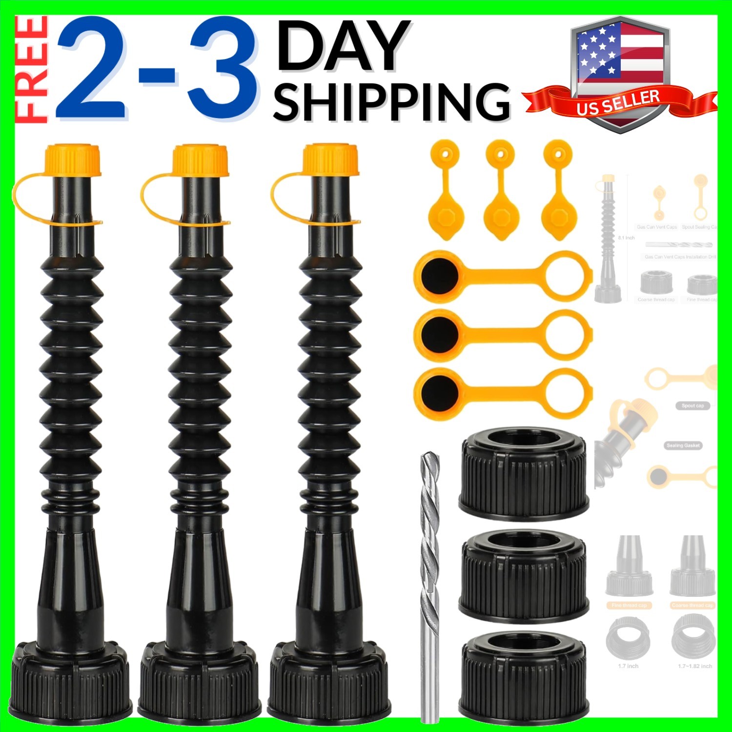Gas Can Spout Replacement 3 Kits, Gas Can Nozzle Replacement Set for most 1/2…
