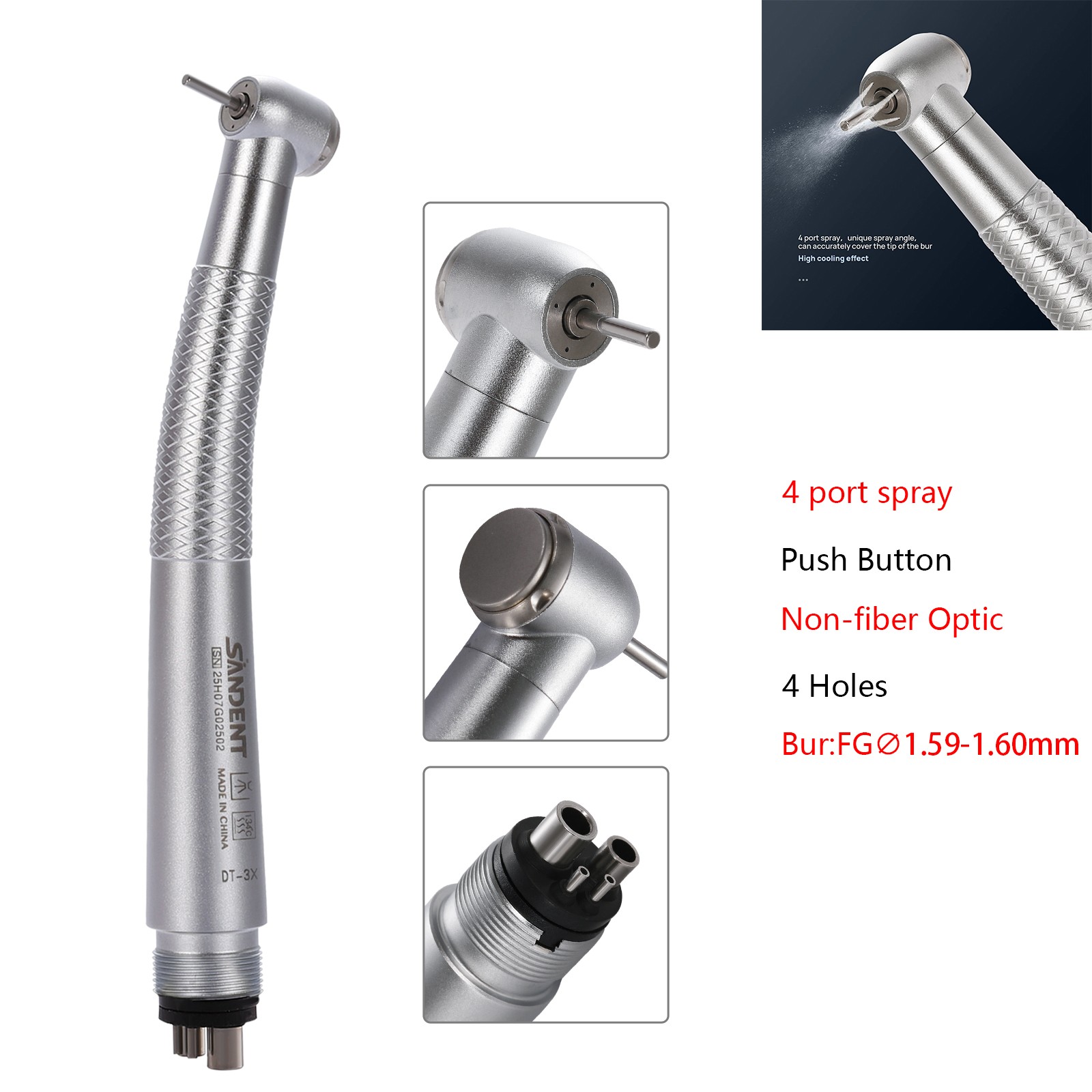 SANDENT Dental High Speed Handpiece 4 Hole NSK Pana MAX Quattro Water Spray Push