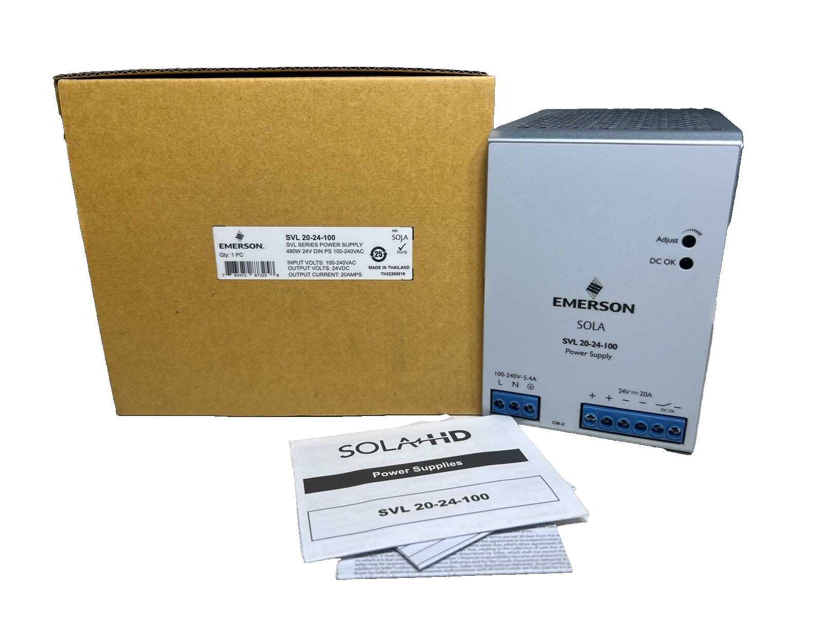 Emerson SOLAHD SVL2024100 Power Supply 24V 480W/20A DIN PSU 100-240VAC IN