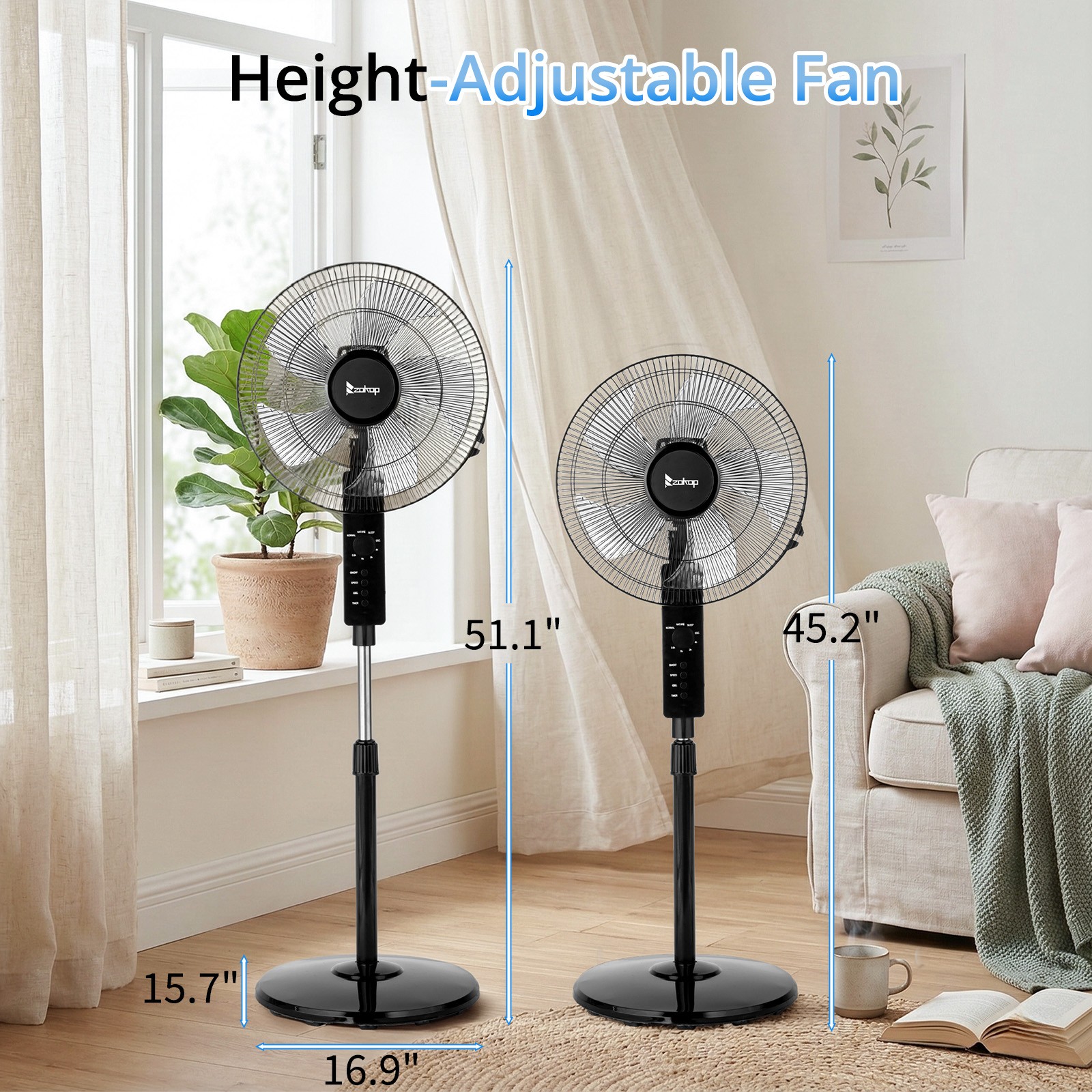 16 inch 5-Blade Oscillating, Adjustable Standing Pedestal Fan w/Remote, 3 Speeds