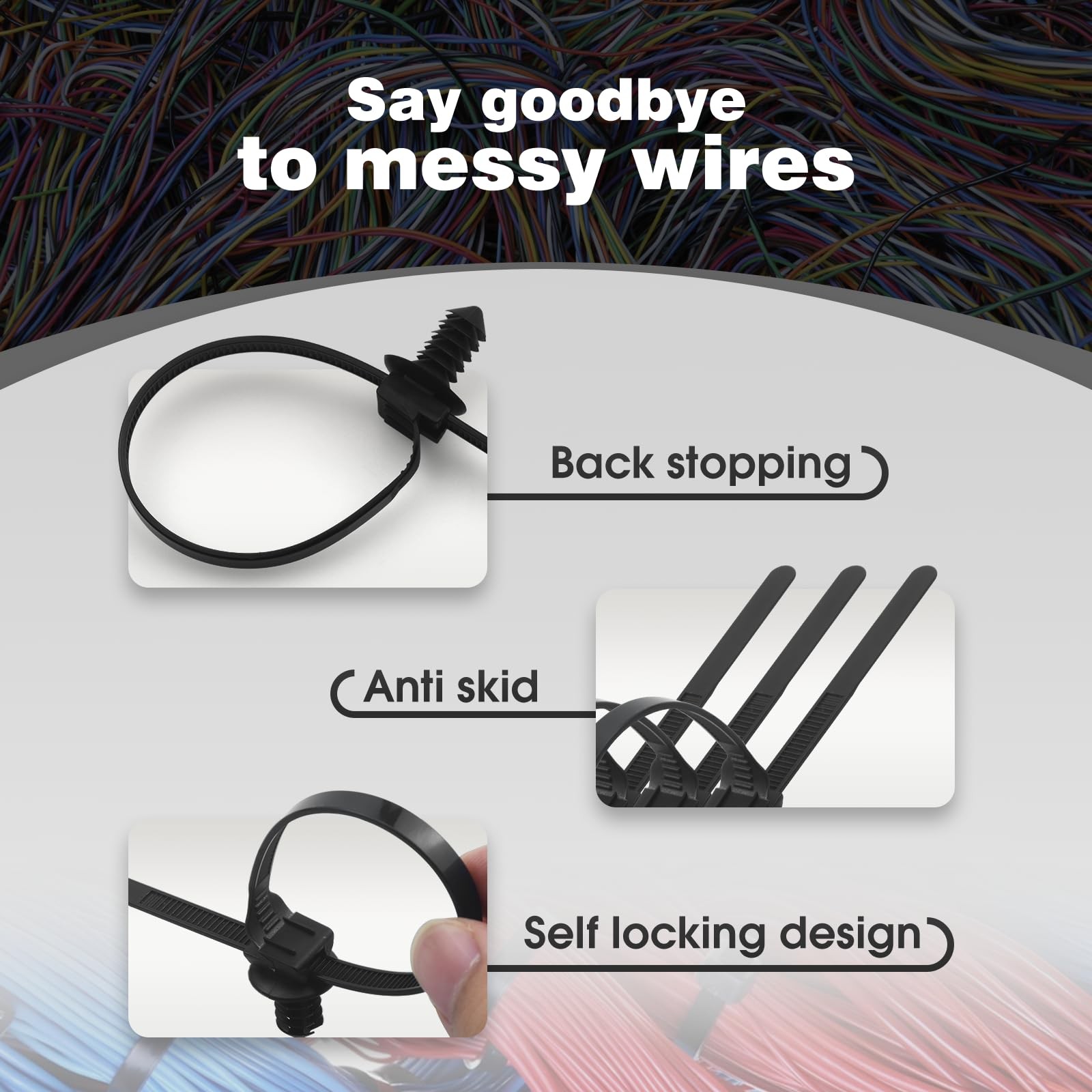 LOLOLE 20PCS Push Mount Cable Zip Tie 8.3 x 0.2 inch Self Locking 20 Pcs