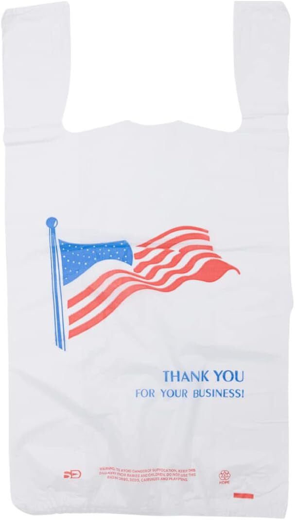 Bags 1/6 21 x 6.5 x 11.5 Heavy Duty .71 Mil White American Flag T-Shirt Plastic