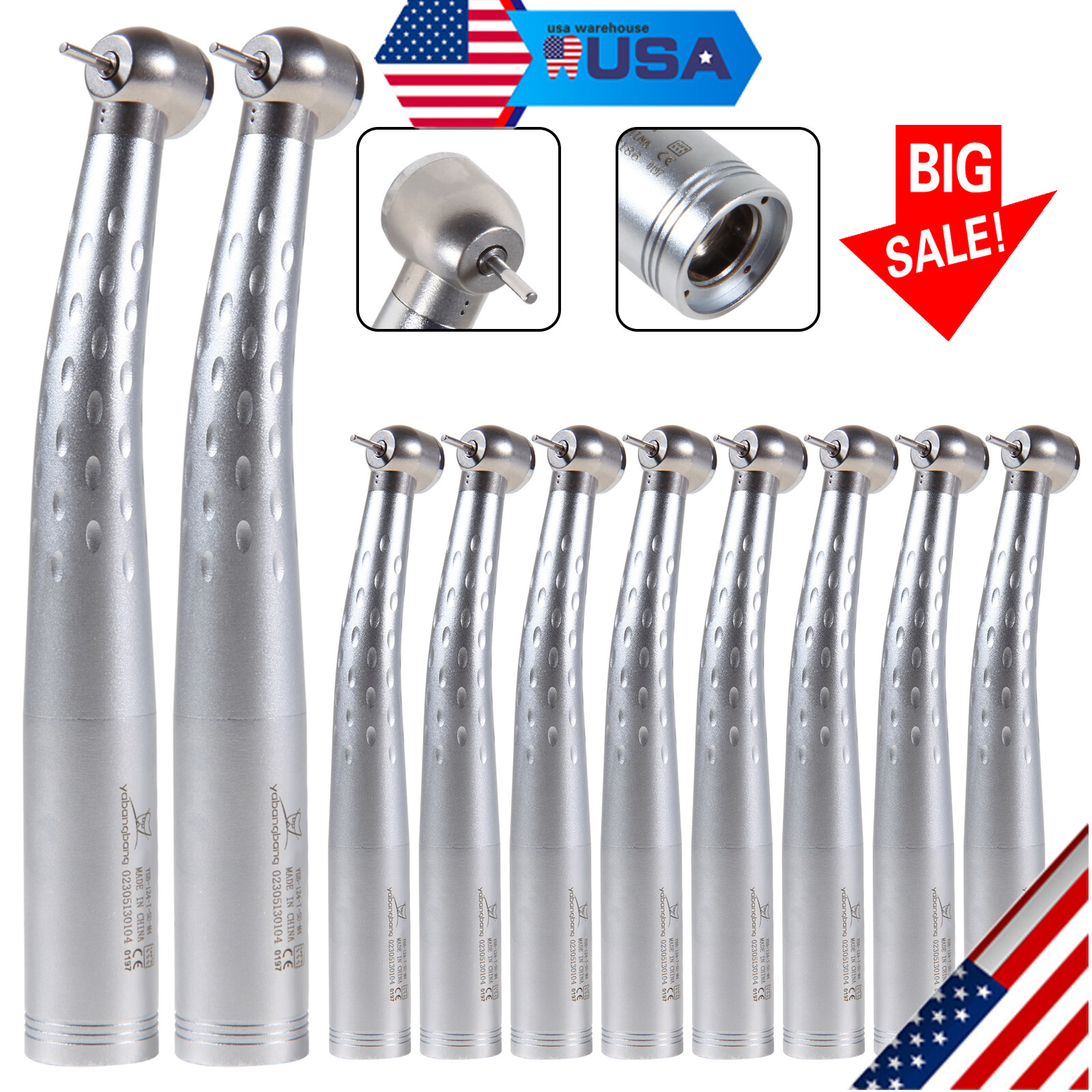 10* Yabangbang Dental High Speed Handpiece Push Button Turbine 4 Holes Big Head