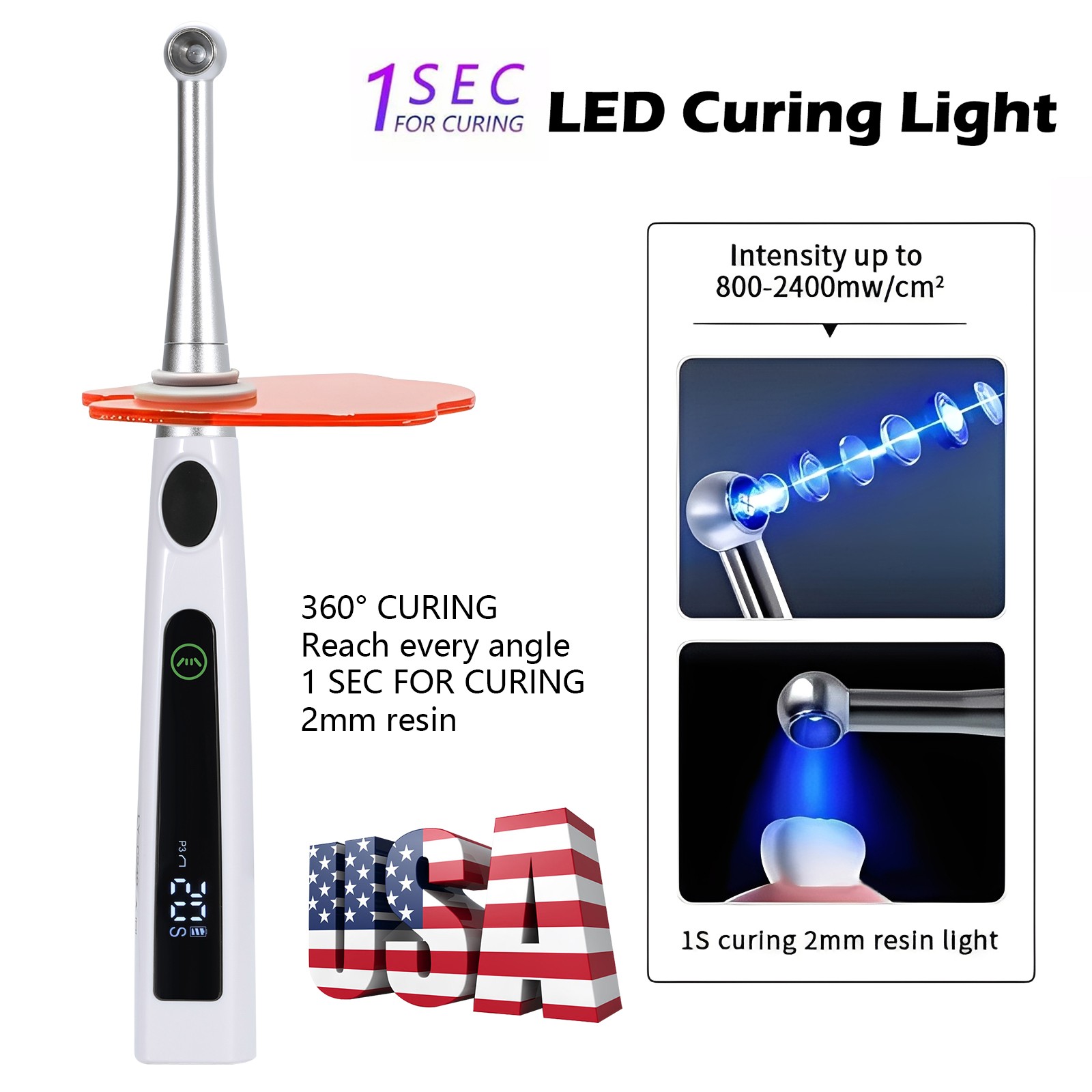 Dental Wireless LED Curing Light 1 Second Resin Cure Lamp 4 Modes US