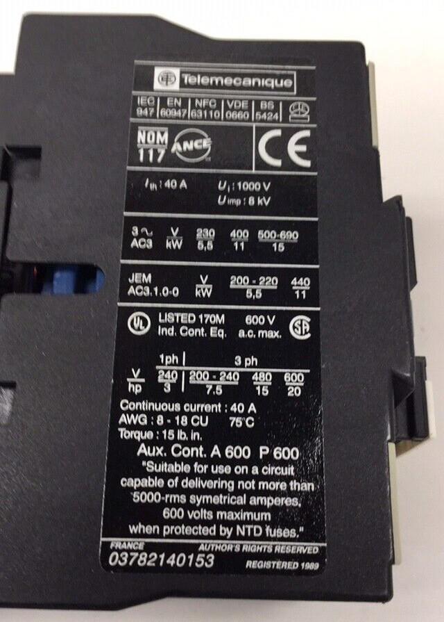 Telemecanique LC1 D2510F6 Contactor 110V 60Hz 006761