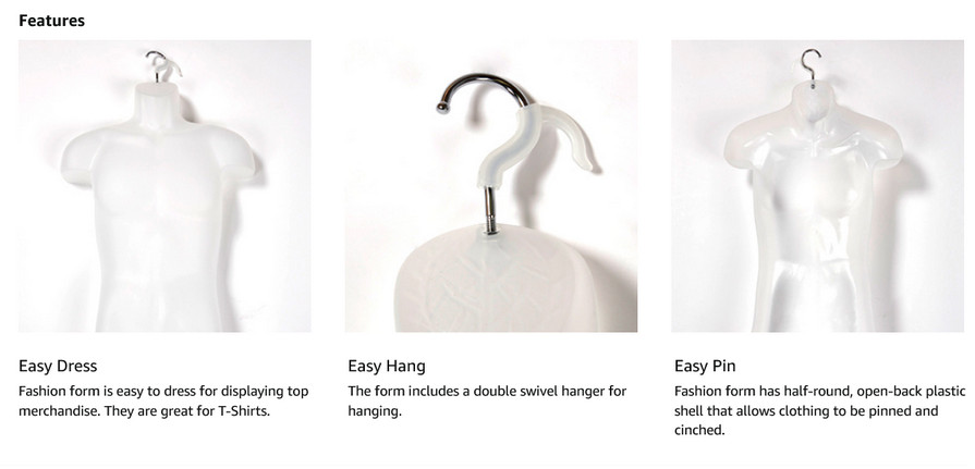 Clothing Display Torso Form Fits S – L Hanging Male Mannequin Frosted w Hook