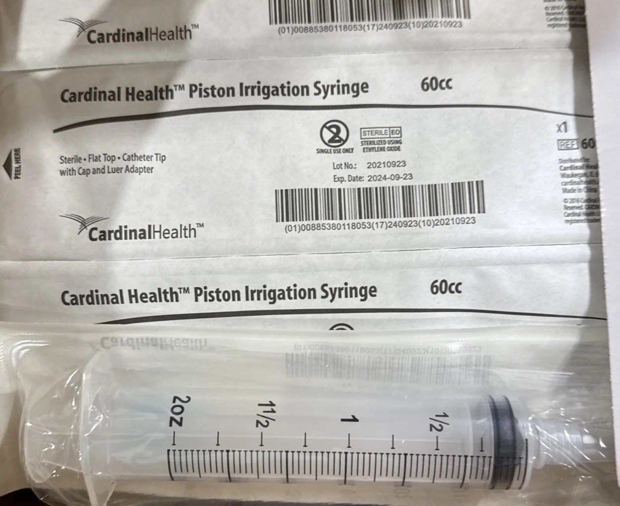 25 X 60cc STERILE Irrigation Syringe Flat Top 60mL New Catheter Tip Ships Free