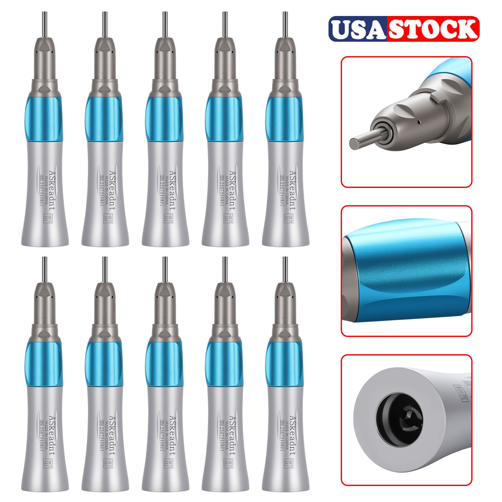 10pcs ASkeadnt Dental Slow Low Speed Straight Nosecone Handpiece Fit NSK HP Bur