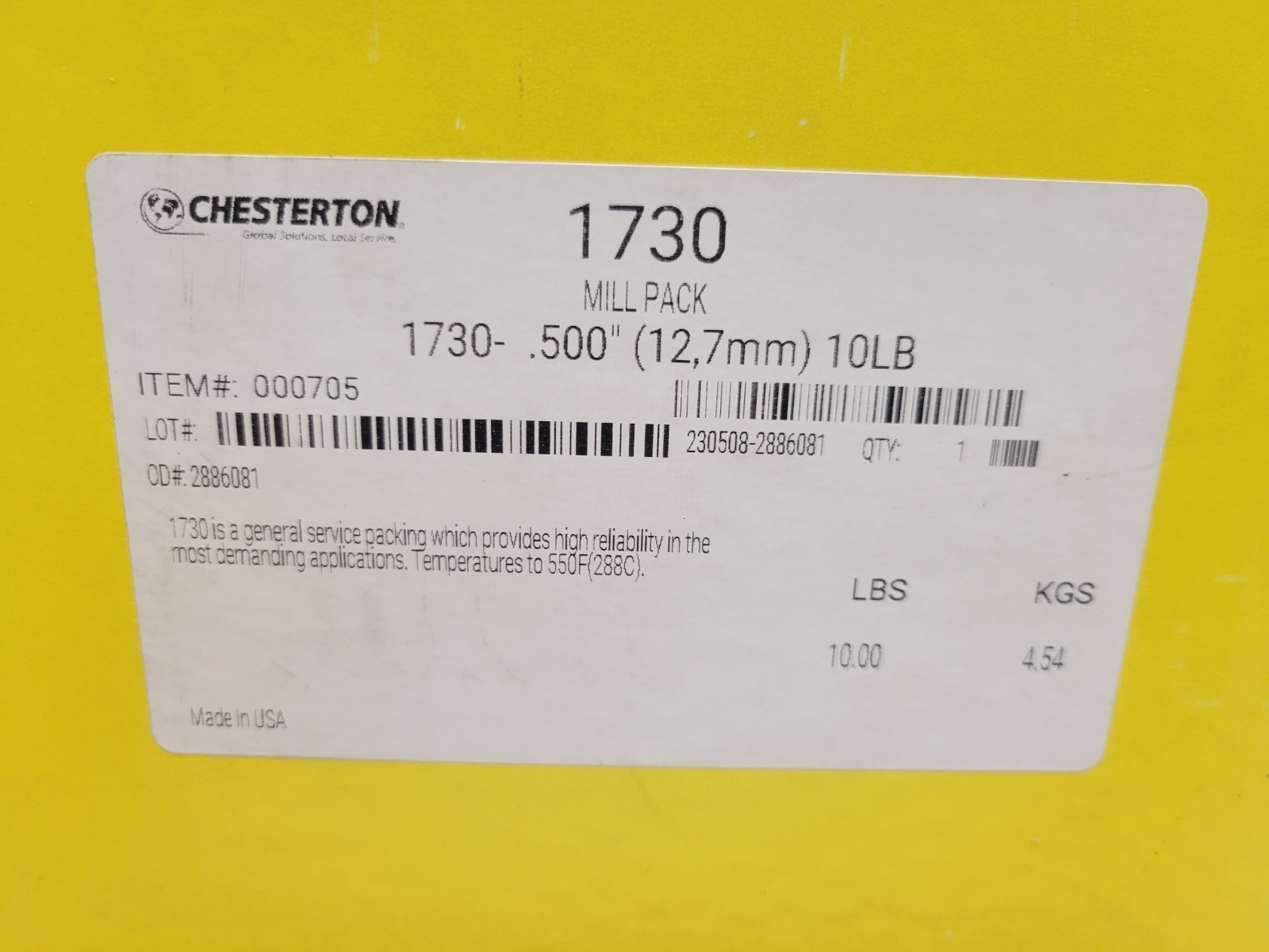 NEW OLD STOCK! CHESTERTON 1/2″ 10LB MILL PACK PACKING 1730-.500