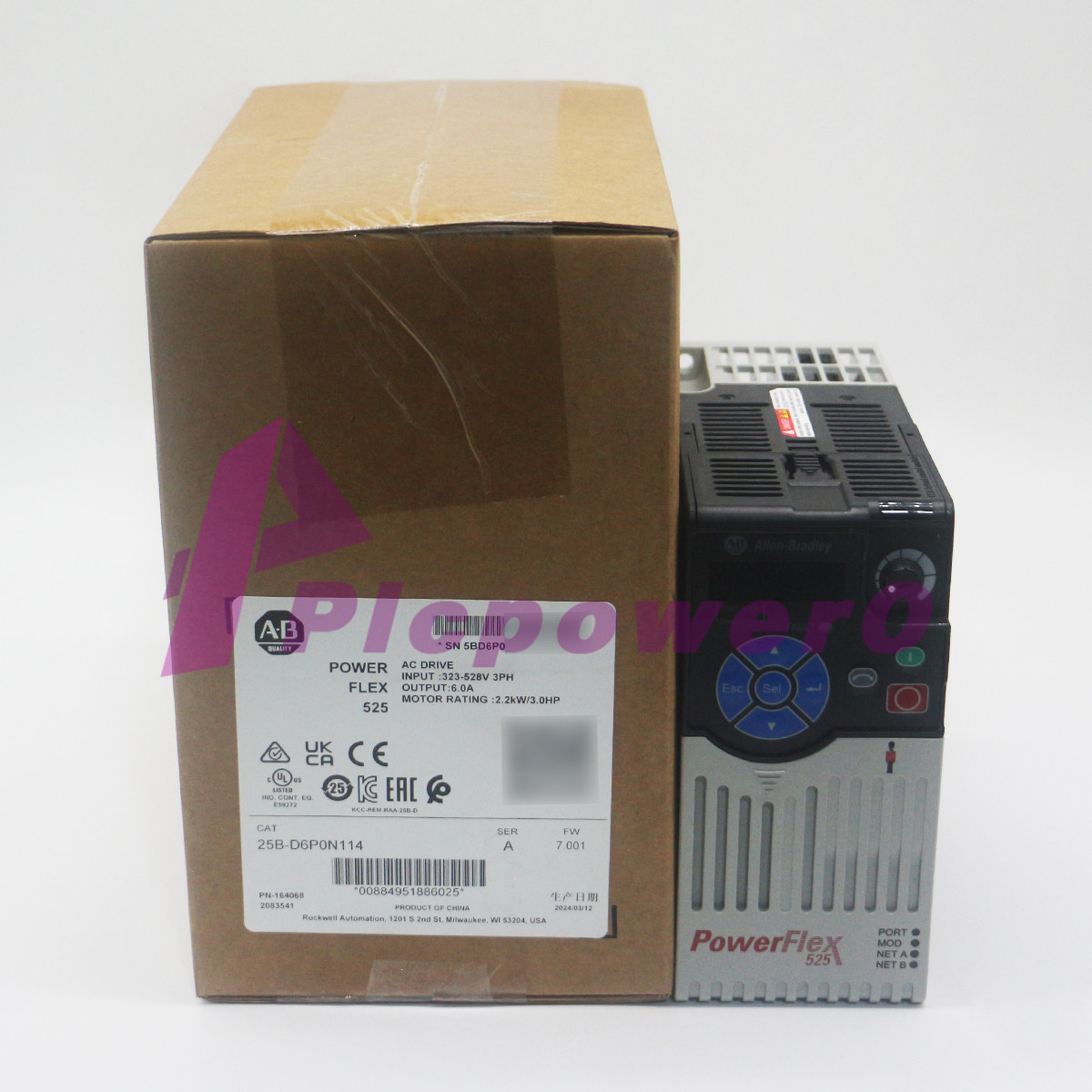 New Sealed Allen Bradley 25B-D6P0N114 PowerFlex 525 2.2kW (3Hp) AC Drive 3 Phase