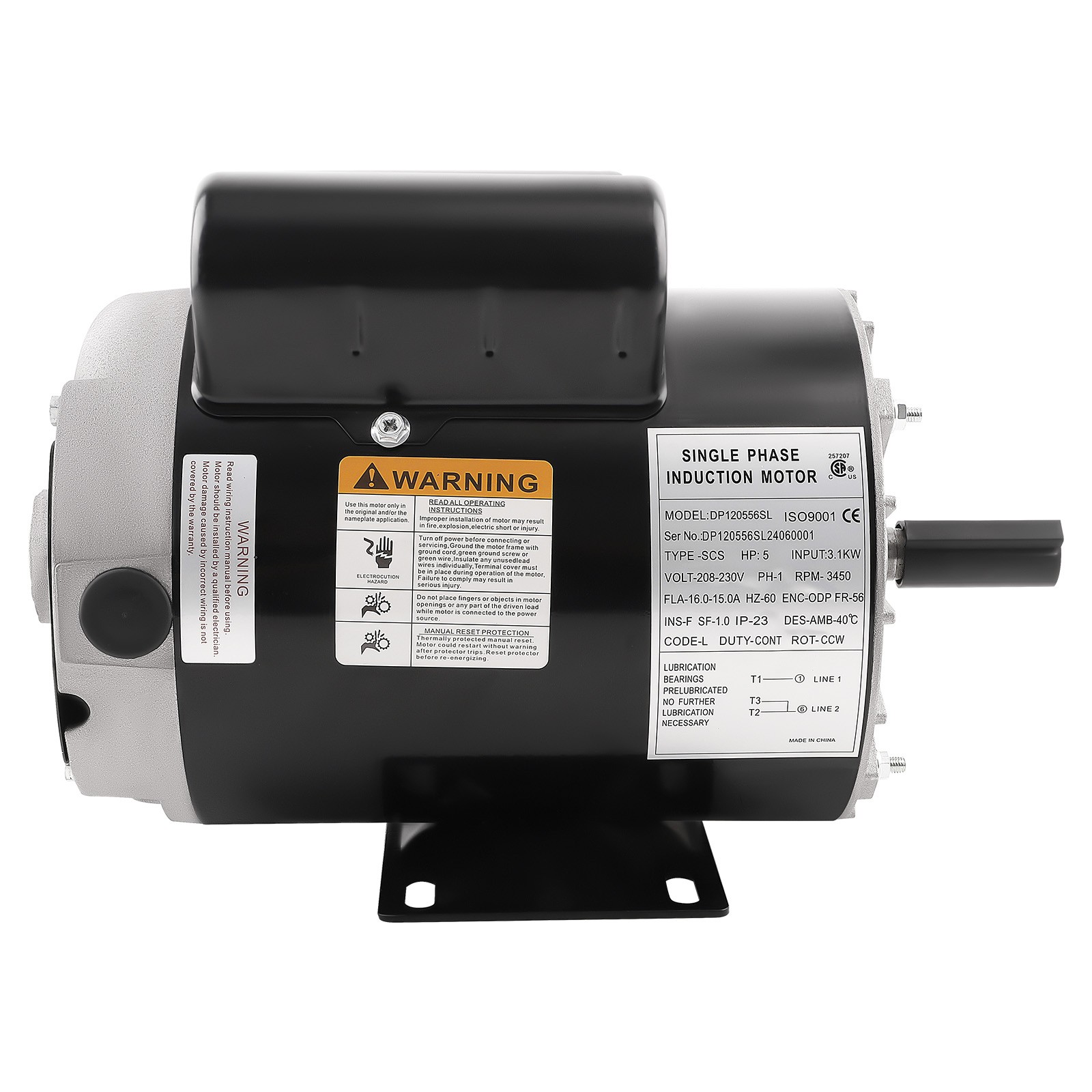 5HP SPL Air Compressor Electric Motor 3450 RPM 56 Frame 5/8″ Keyed Shaft ODP