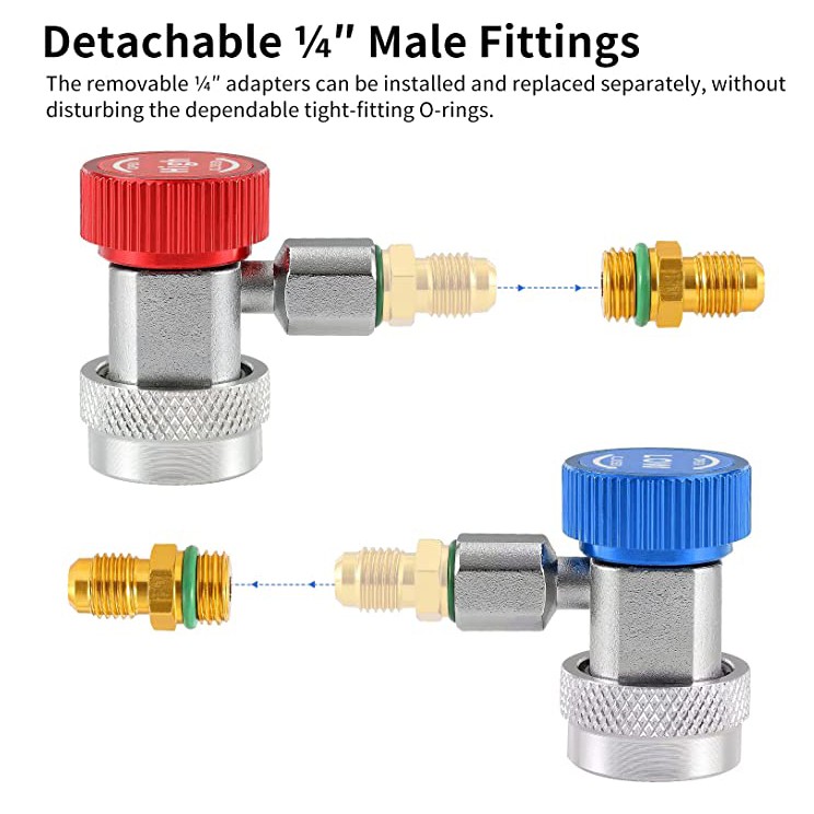 2PCS R134A Quick Connector Adapter Coupler AC Manifold Gauge Low/High 1/4″ SAE