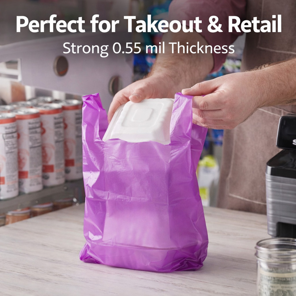 Bags 1/6 Small Purple Unprinted 8 x 4 x 16 T-Shirt Plastic Grocery Shopping Bag