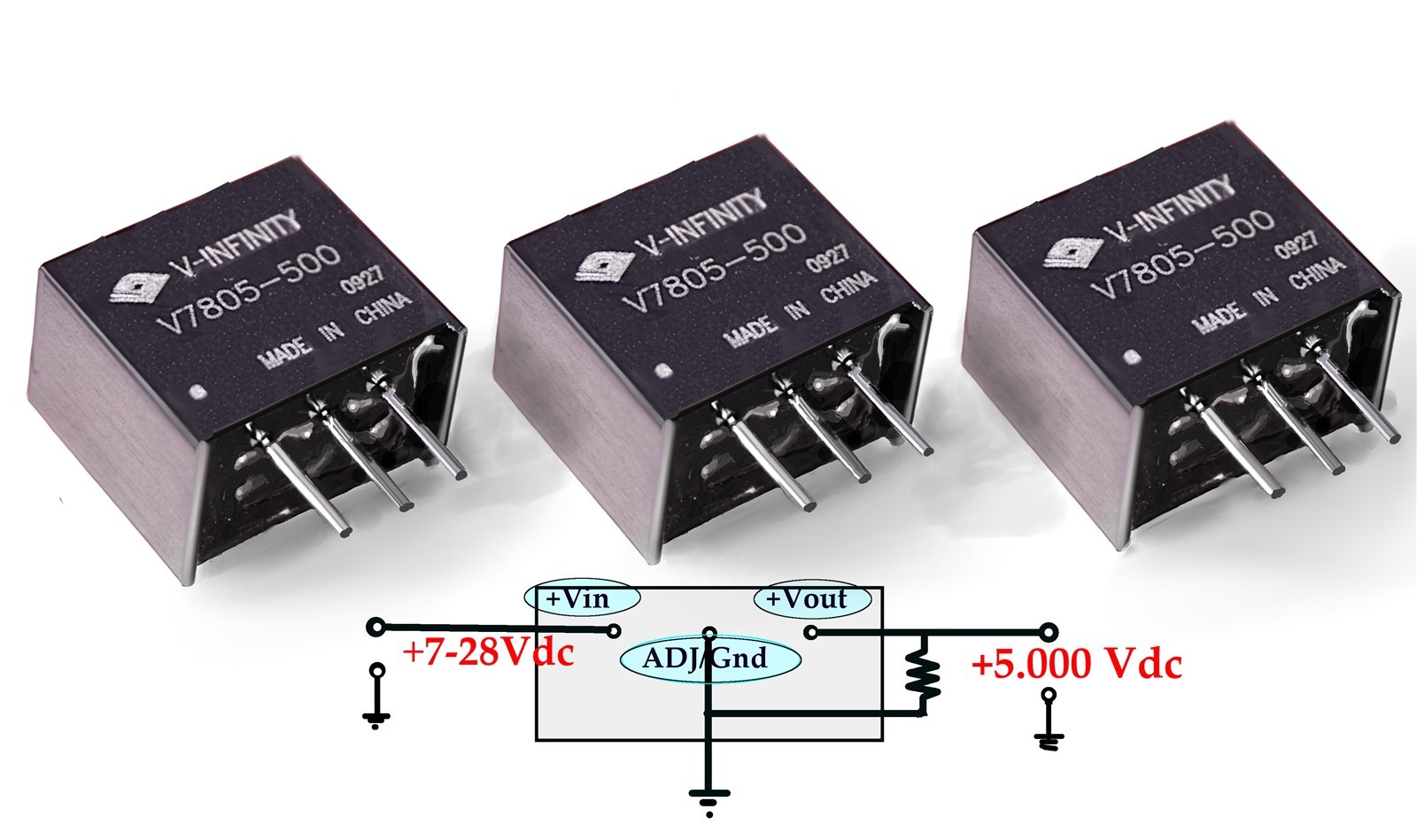 3 CUI Inc V-infinity Switch-Mode Switching Regulator 7805 DC/DC Buck Converter