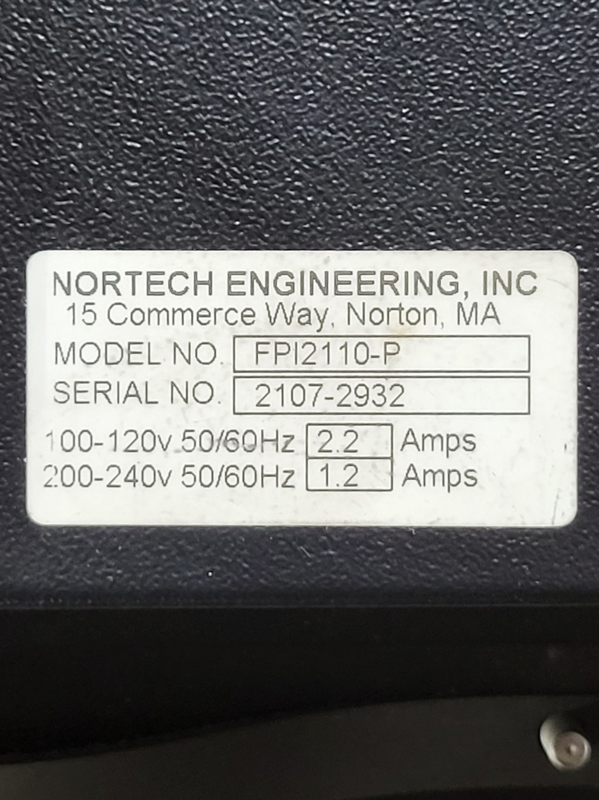 Nortech Engineering FP12110-P Display Module 100-120V 2.2A, 200-240V 1.2A