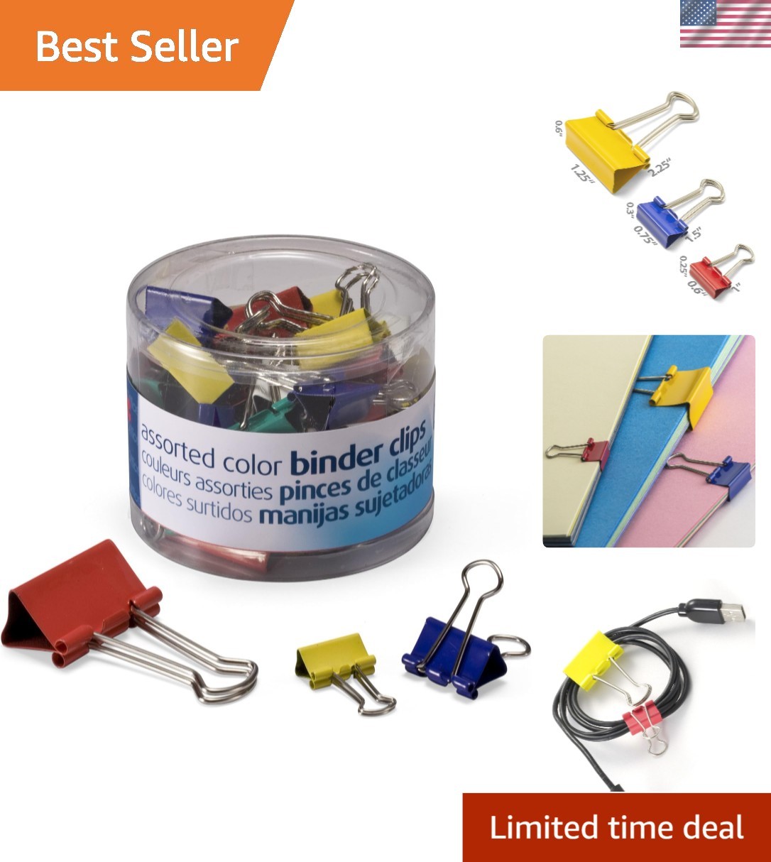 Eco-Friendly Storage Tub of 30 Assorted Metal Binder Clips – Stylish and Durable
