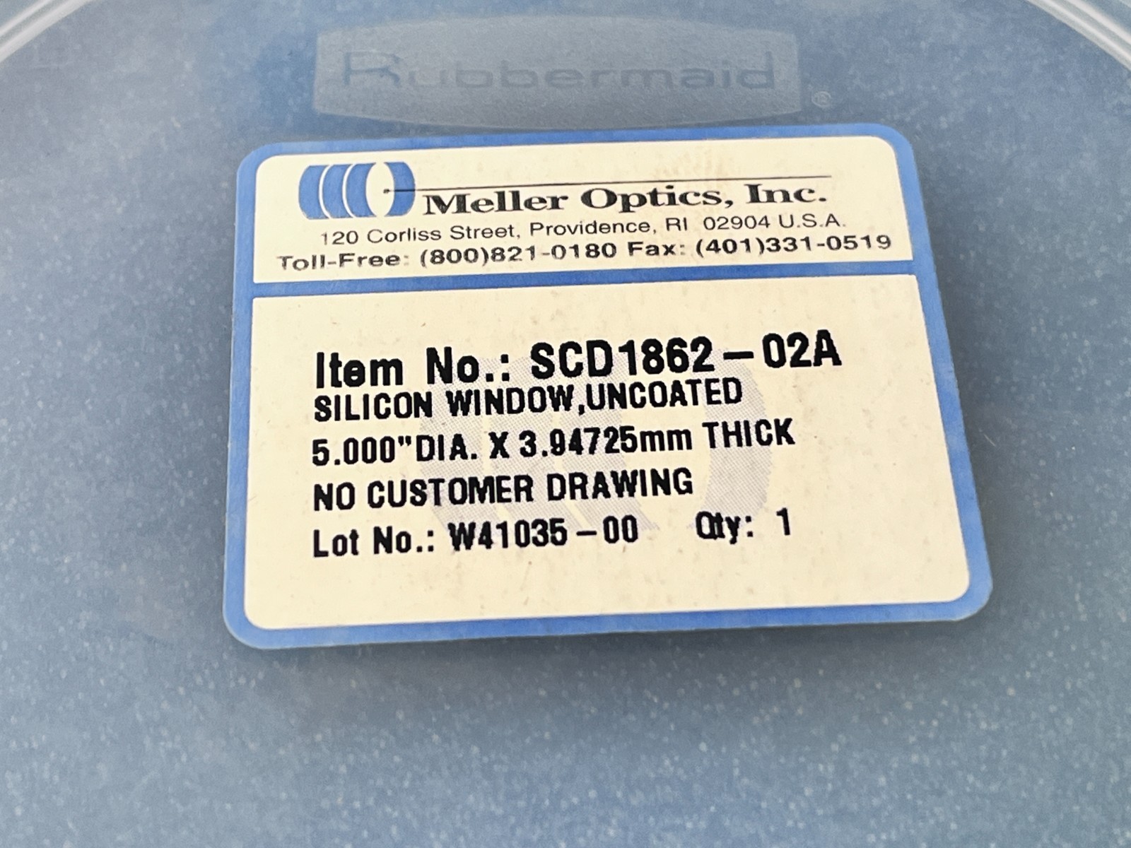 Meller Optics Silicon Window, Uncoated Optical SCD1862-02A