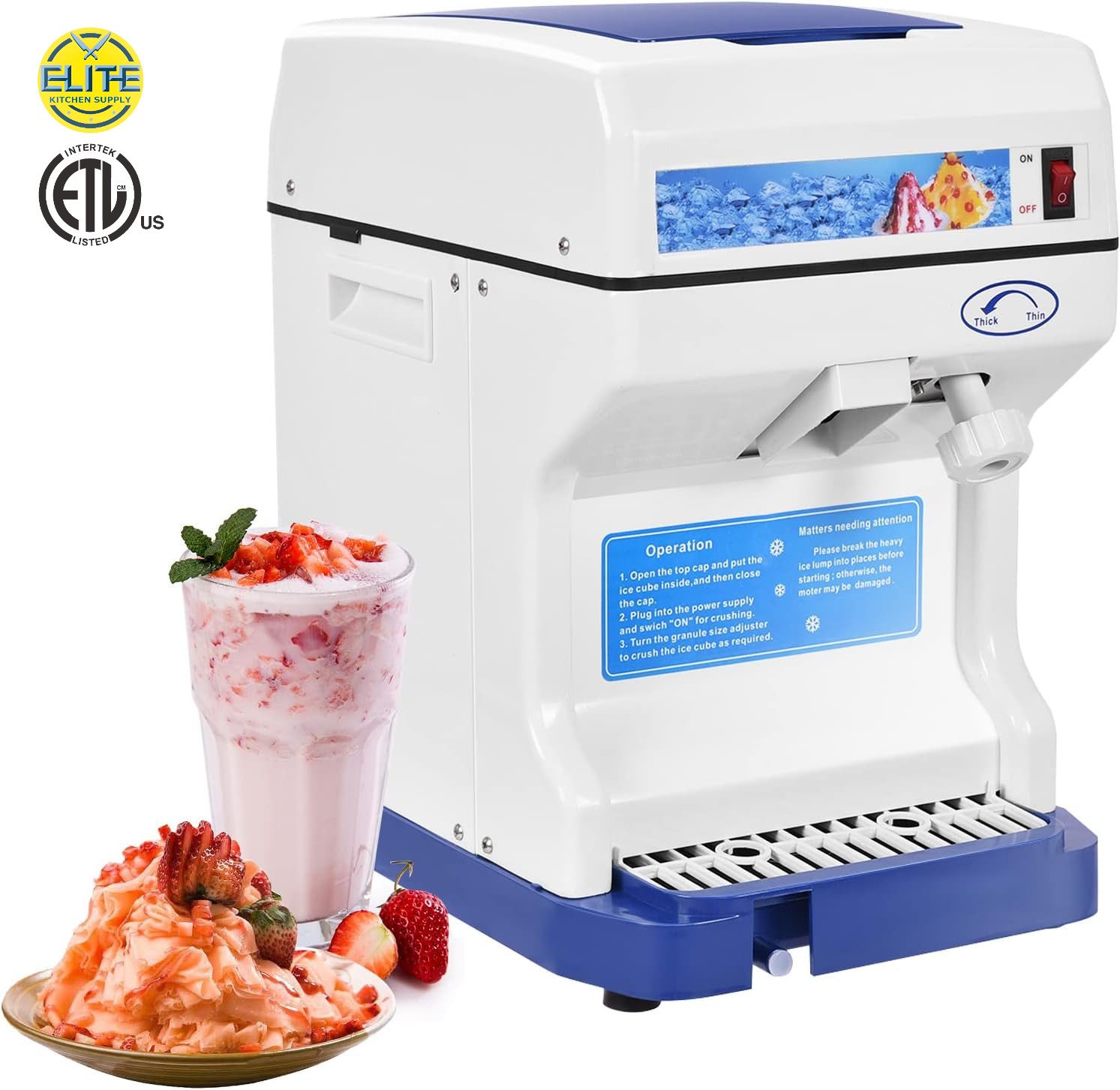 NSF Commercial Ice Shaver Snow Cone Maker 265lb/Hr Shaved Ice Machine 320 RPM