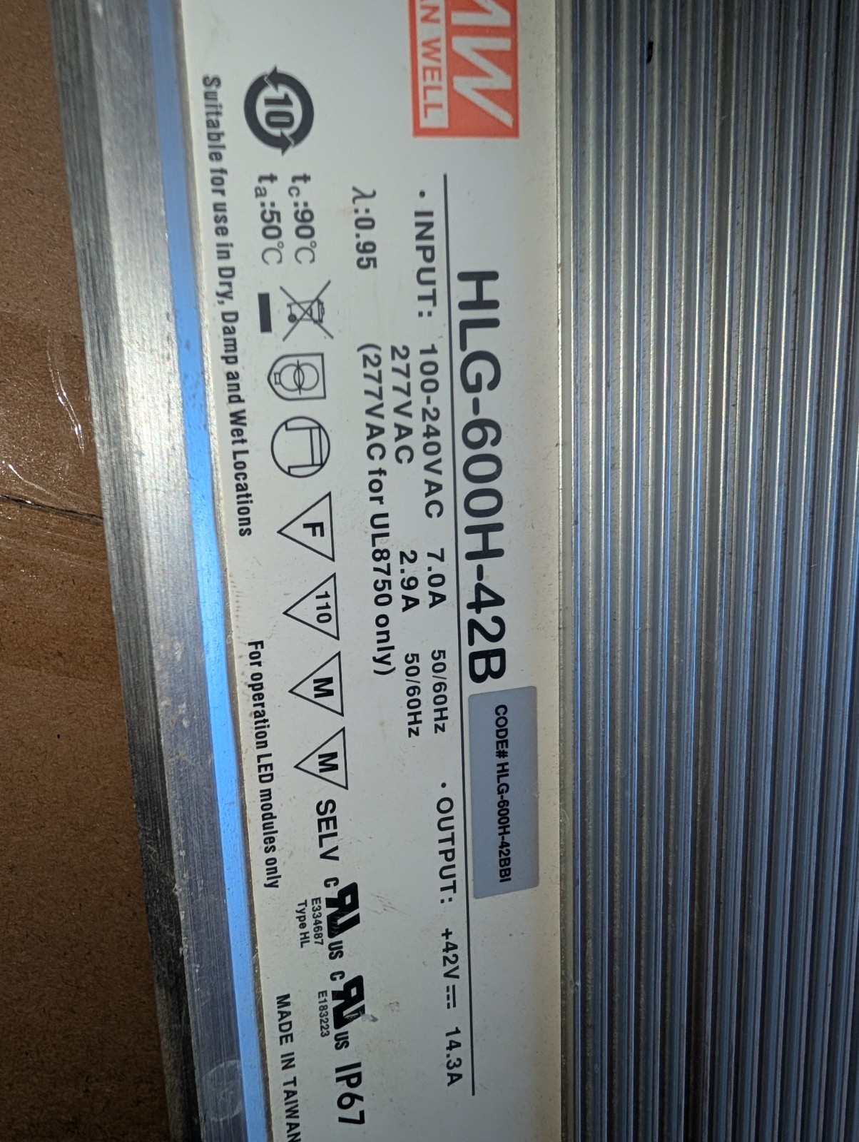 Mean Well HLG-600H-42B Power Supply 600W 42V- Dimmable