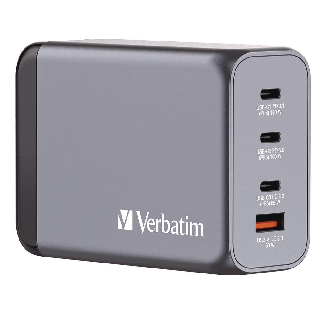 Verbatim 32205 240 W 4-Port GaN Wall Charger – Black/Gray New