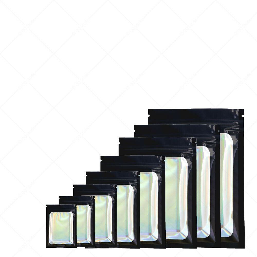 Multi-Size Double-sided Black Glossy Foil Mylar Flat Zip Lock Bag w/Front Window