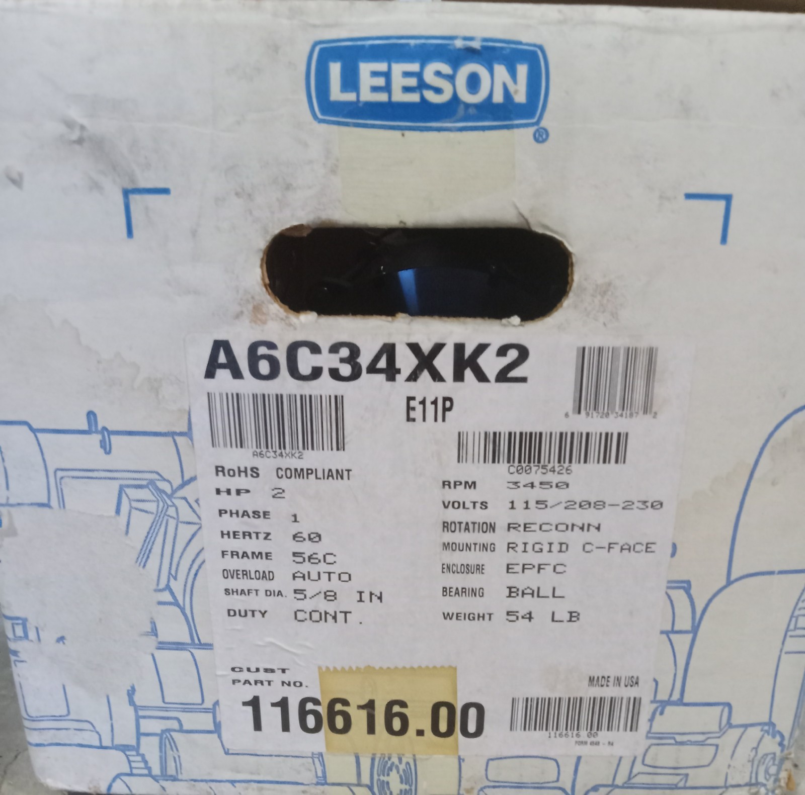 LEESON 116616.00 Explosion Proof Motor, 2 HP, 3600 RPM