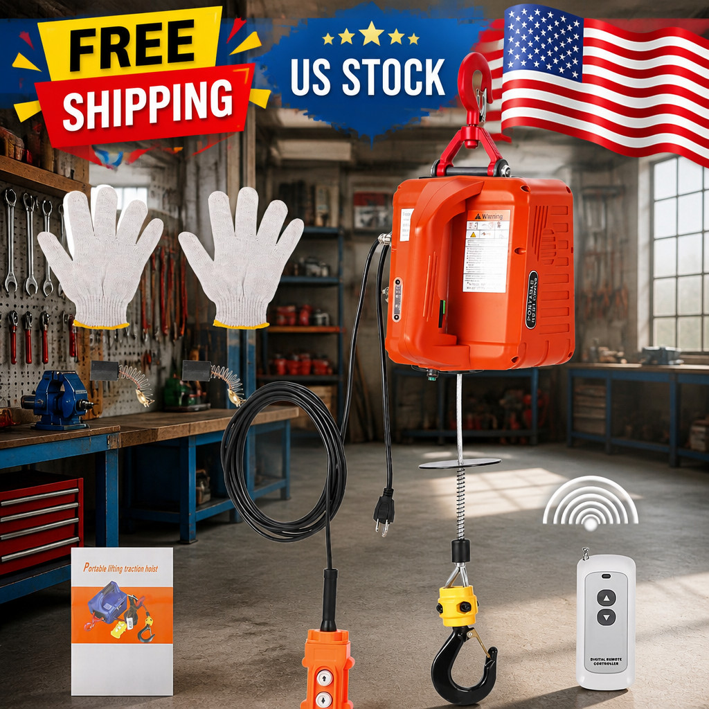 3-in-1 Electric Hoist Winch 1100 lbs Capacity, 1500W 120V Power, 25ft Lift